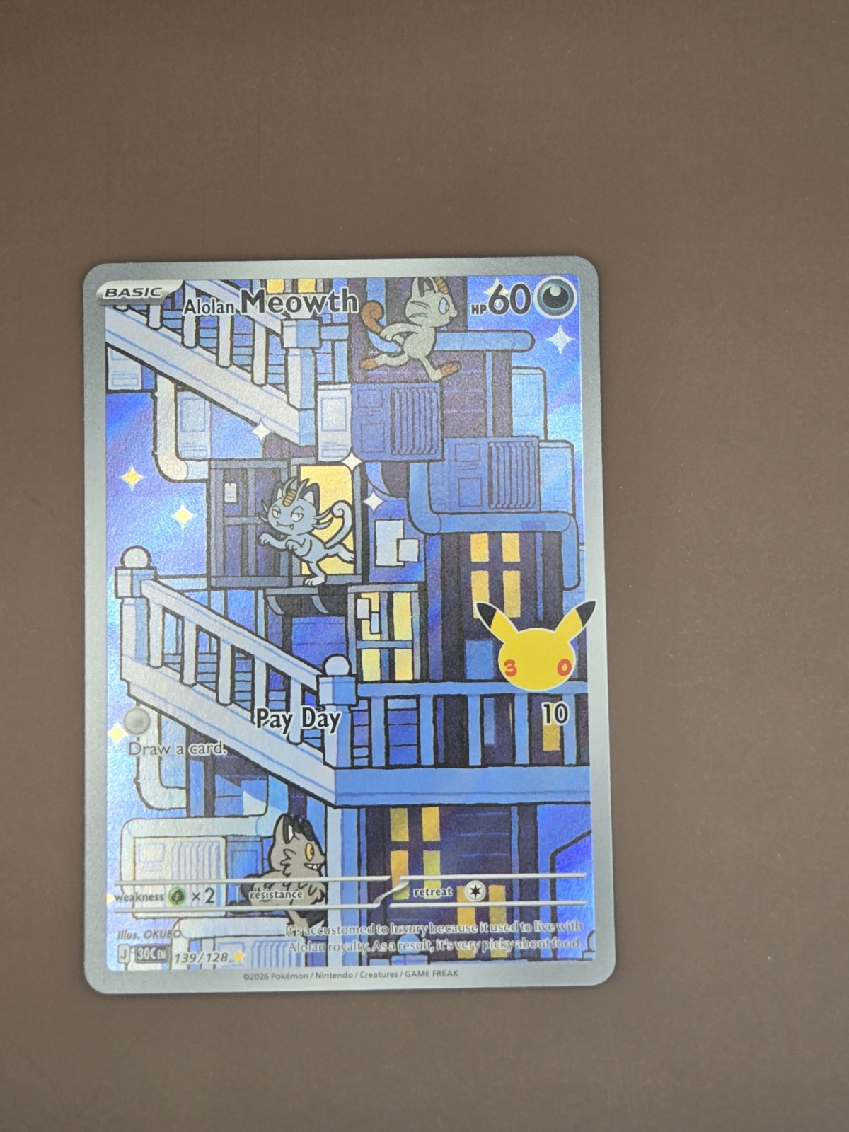 Alolan Meowth 139/128 30th Celebration 2026 Illustration Rare Pack Fresh Alolan Meowth 139/128 30th Celebration 2026 Illustration Rare Pack Fresh