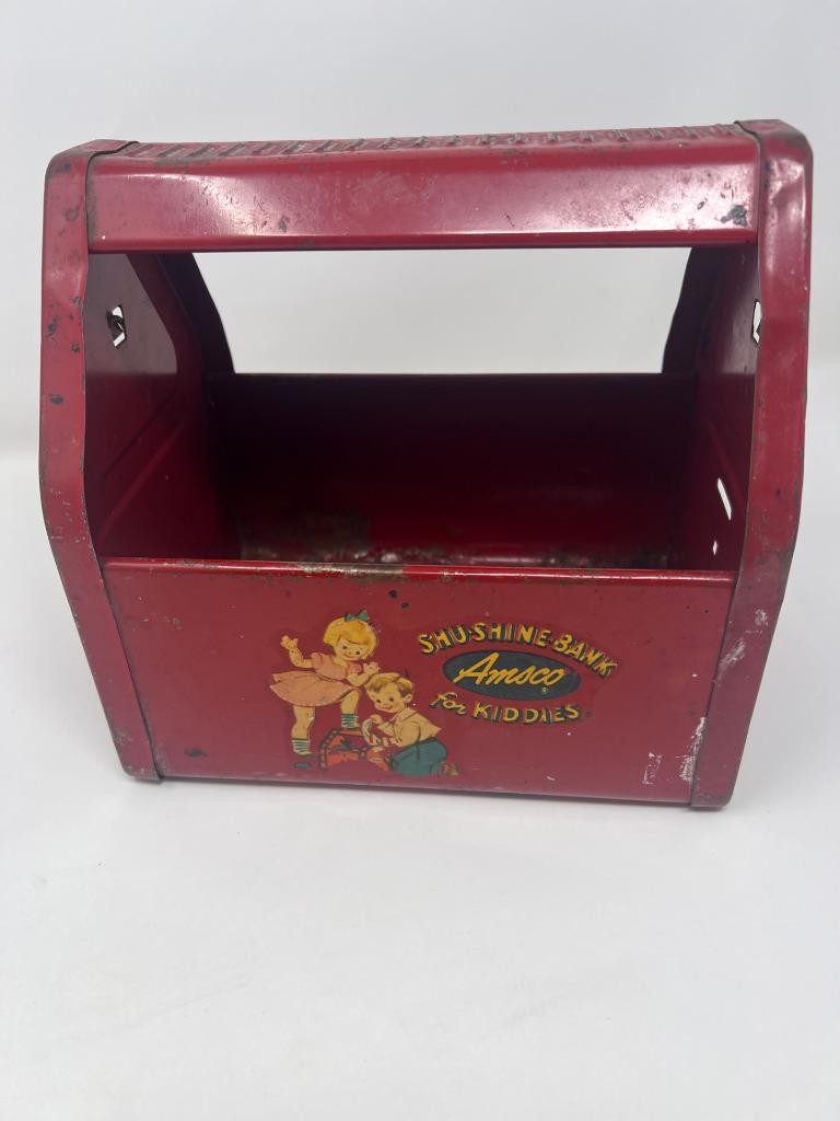 Vintage 1950s Amsco Shu-Shine Kiddie Bank Shoe Box Pressed Steel Vintage 1950s Amsco Shu-Shine Kiddie Bank Shoe Box Pressed Steel