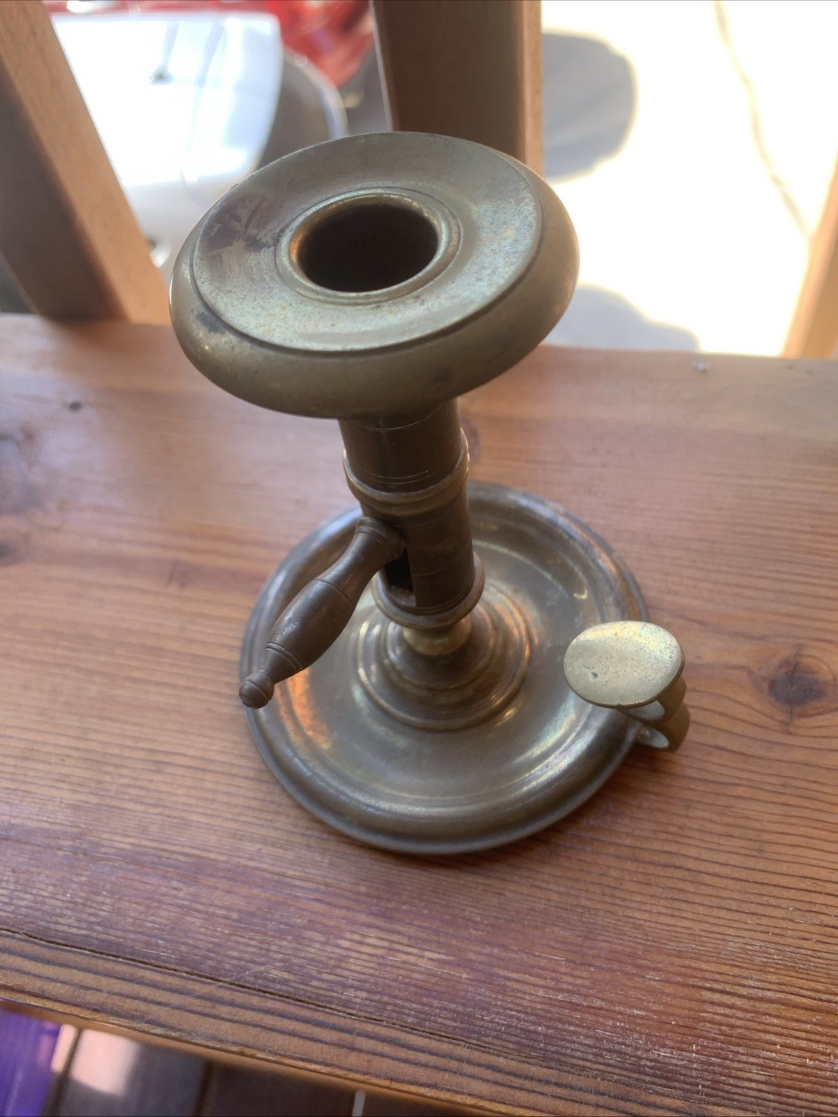 Antique 1800s Victorian Brass Chamberstick Push Up Candle Holder Holding Knob Antique 1800s Victorian Brass Chamberstick Push Up Candle Holder Holding Knob