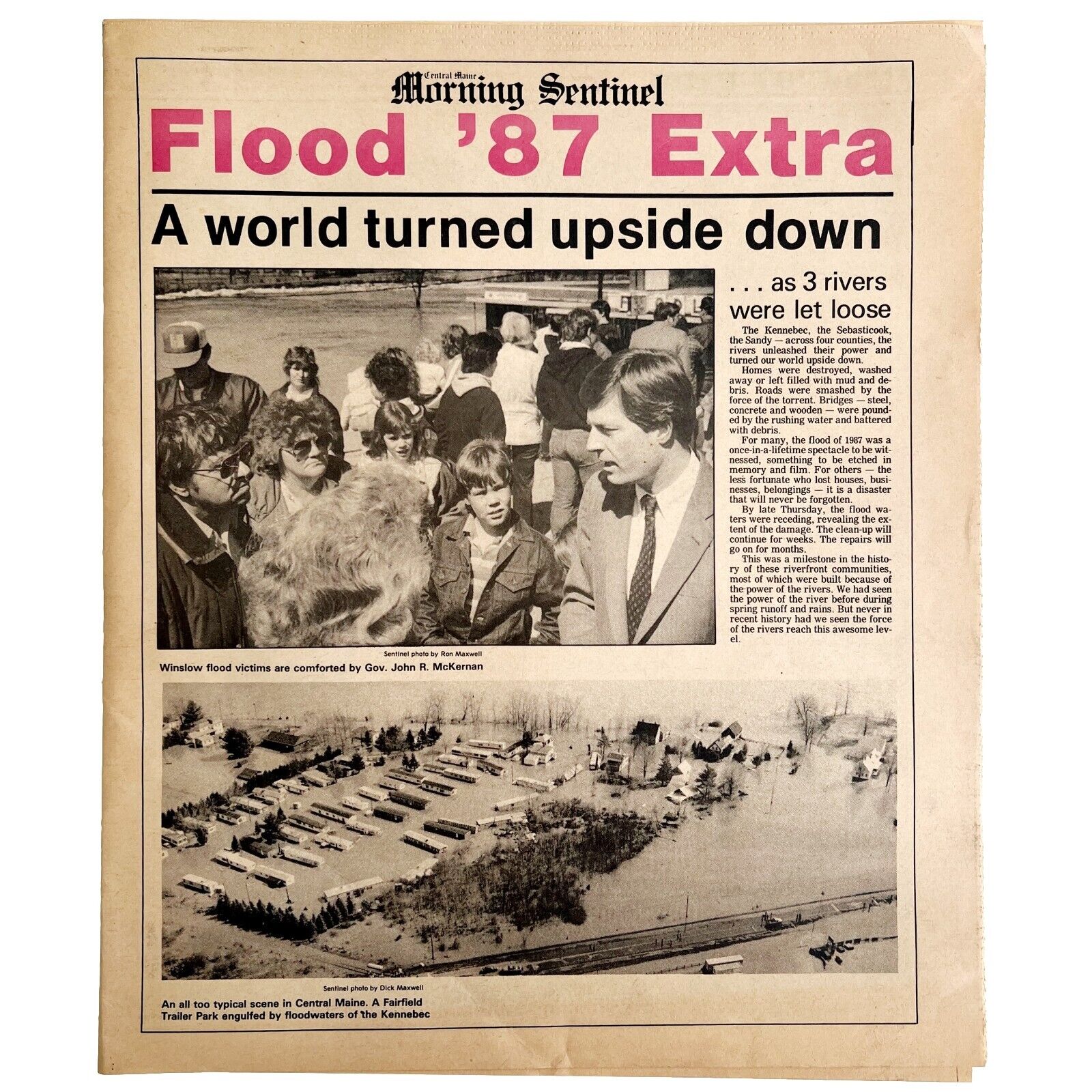 1987 Kennebec Flood Newspaper Morning Sentinel Maine 87 Flood Extra Alt DWHH7