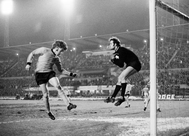 Juventus goalkeeper Massimo Piloni claims the ball from John - 1972 Old Photo Juventus goalkeeper Massimo Piloni claims the ball from John - 1972 Old Photo