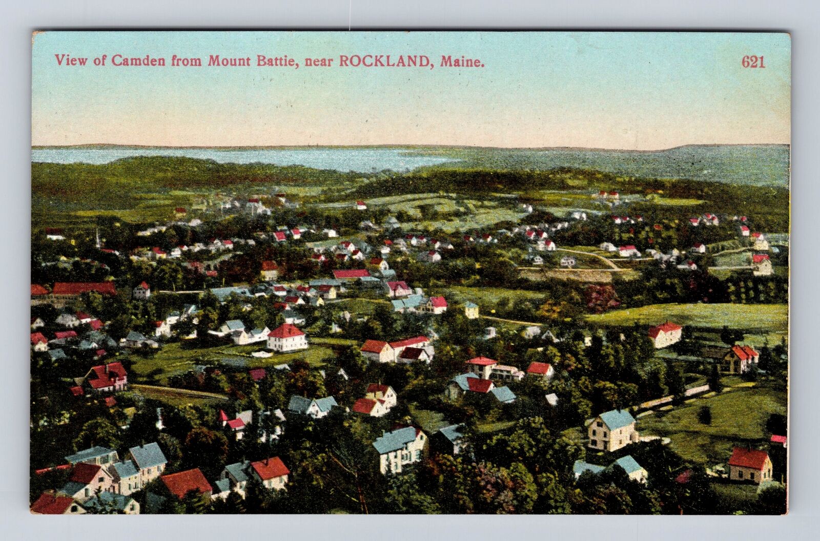 Rockland ME-Maine, Aerial Camden From Mount Battle, Antique, Vintage Postcard