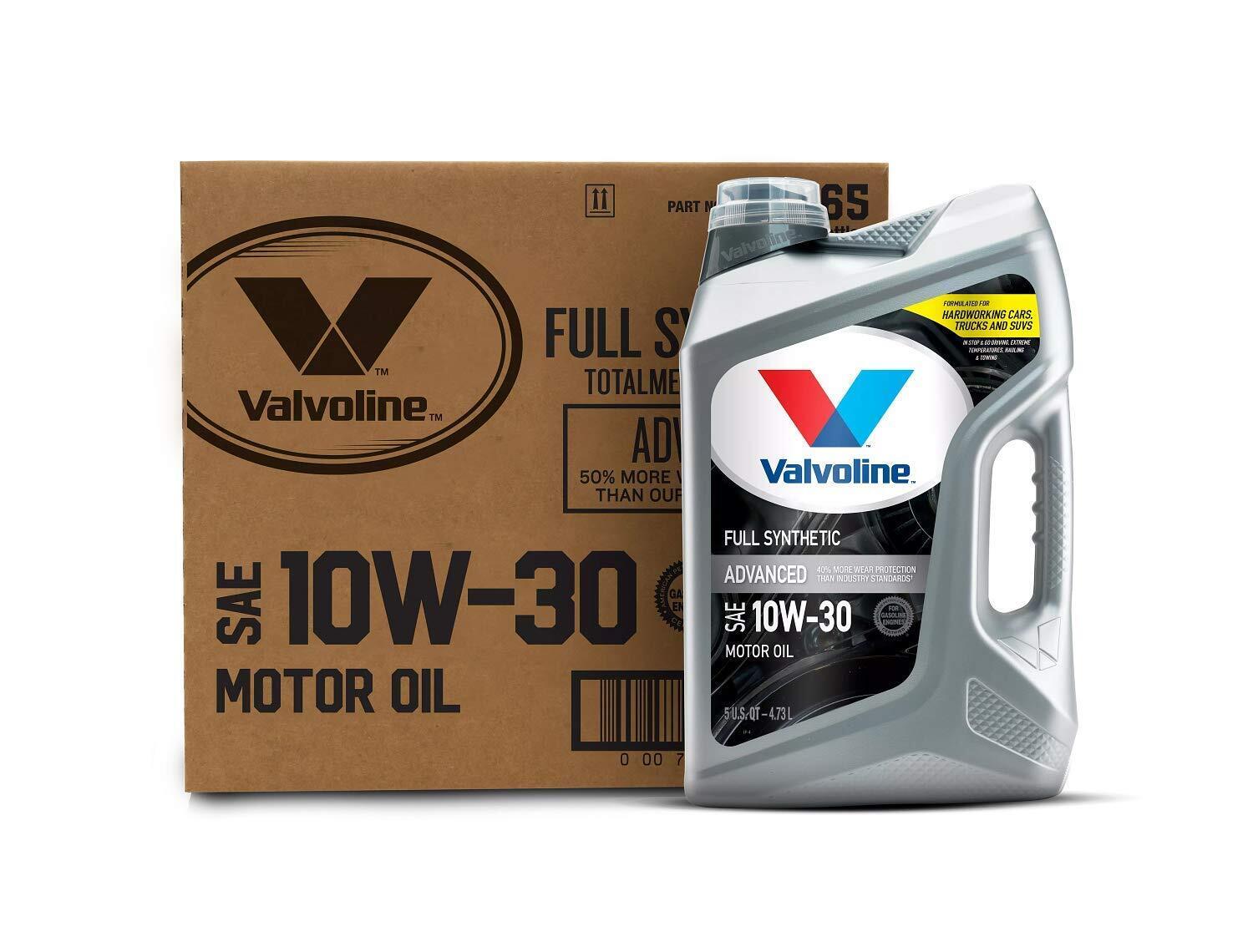 Valvoline Advanced Full Synthetic SAE 10W-30 Motor Oil 5 QT, Case of 3