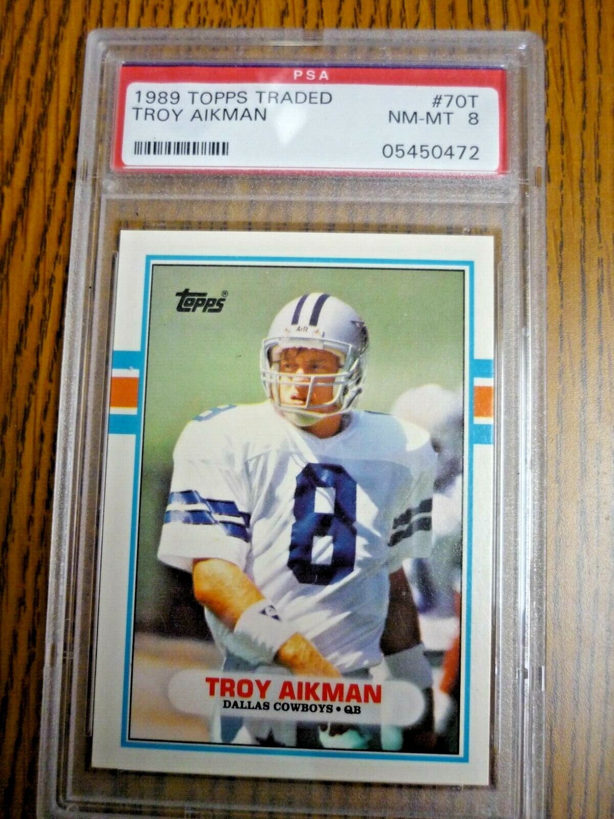 1989 TOPPS Traded TROY AIKMAN - ROOKIE Football Card  - #70T - PSA 8 NM-MT