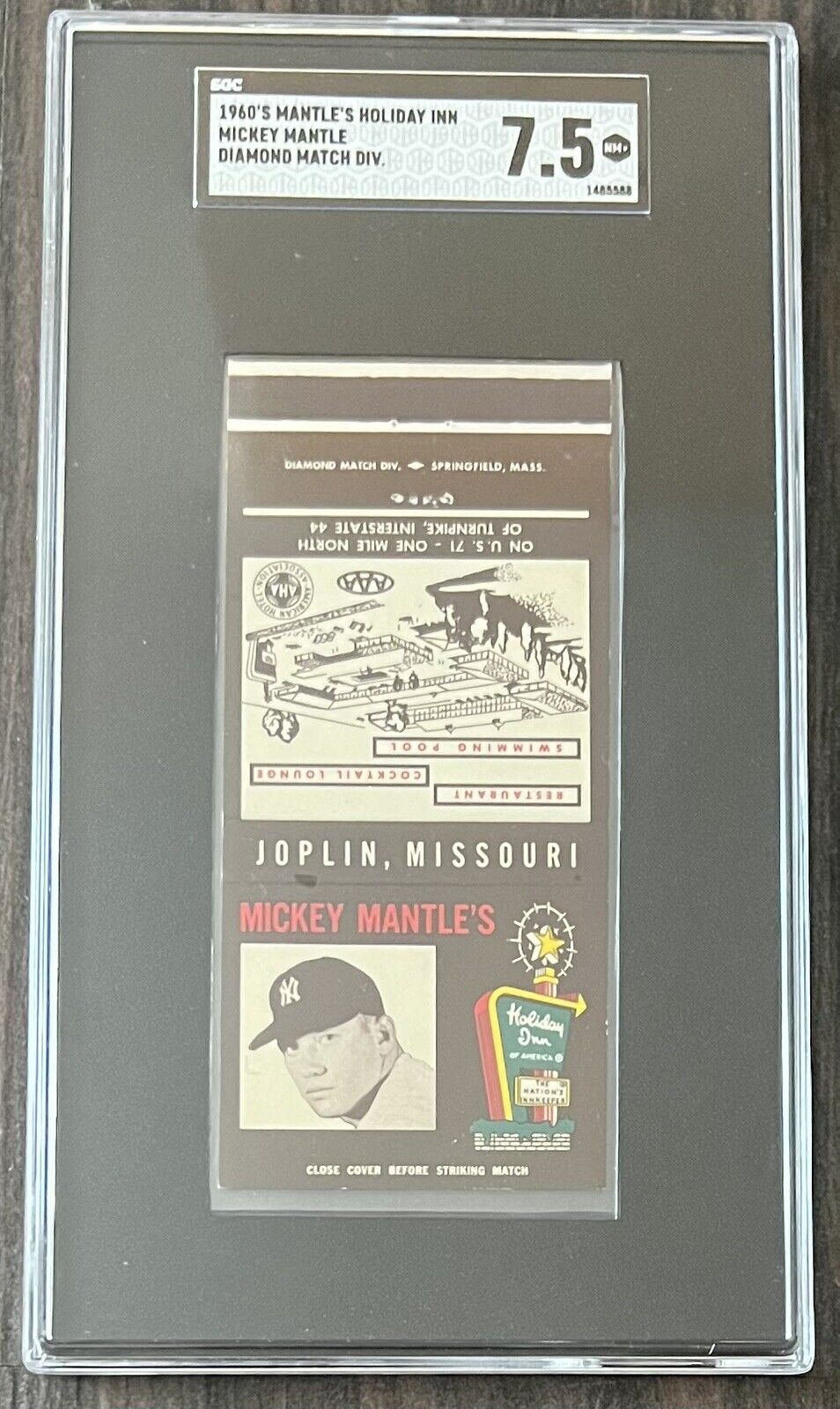 1960’s Mantle’s Holiday Inn Mickey Mantle Matchbook Cover SGC 7.5 NM+