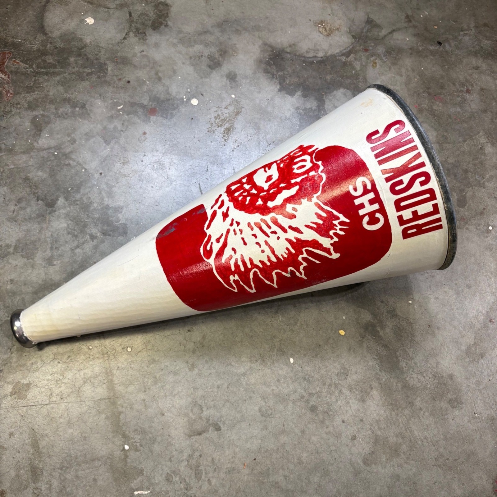 Vintage CHS Redskins Megaphone Spirit Leaders White Red Cheer 30 Inch Large
