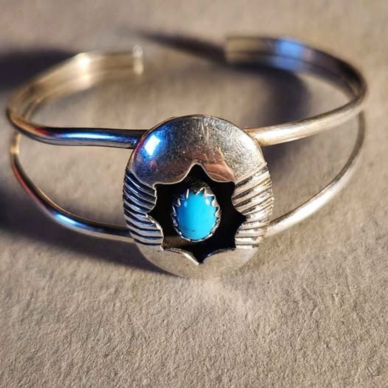 Vintage Navajo Baby/Child Sterling Silver & Turquoise Cuff – Stamped \