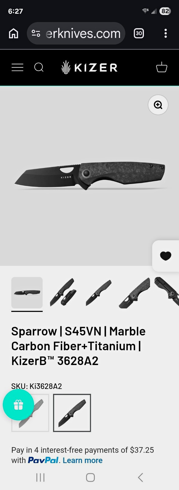 Kizer Sparrow Ki3628A2 Pocketknife S45VN Sheepsfoot Plain Frame Lock CF/Ti