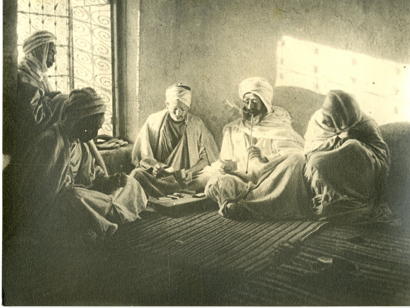 Tunisia, vintage silver print, coffee break between men later 1930