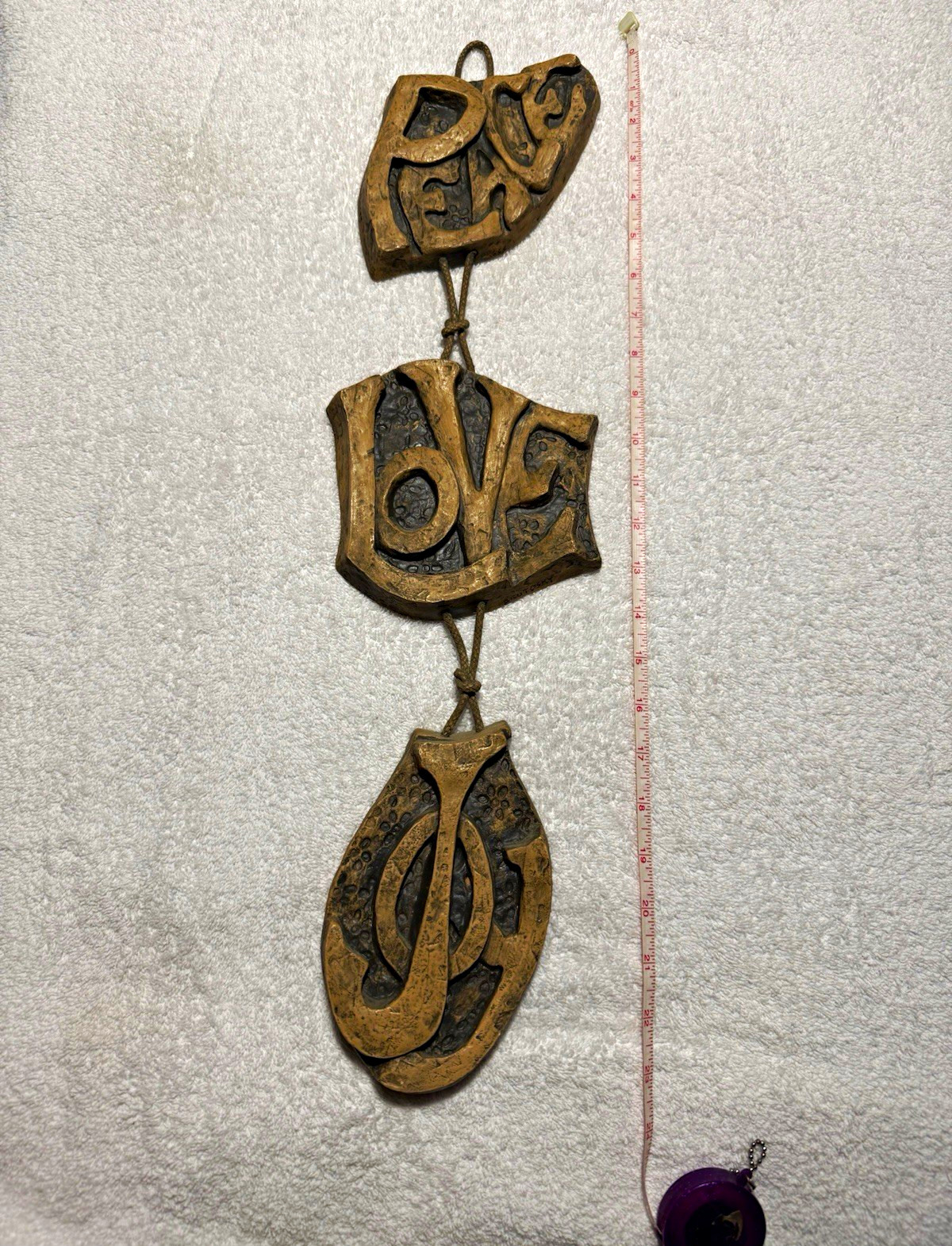 Vtg 1973 Abbey Press BRUTOSKY Peace Love Joy Wall Hanging Plaque Retro 70s Boho