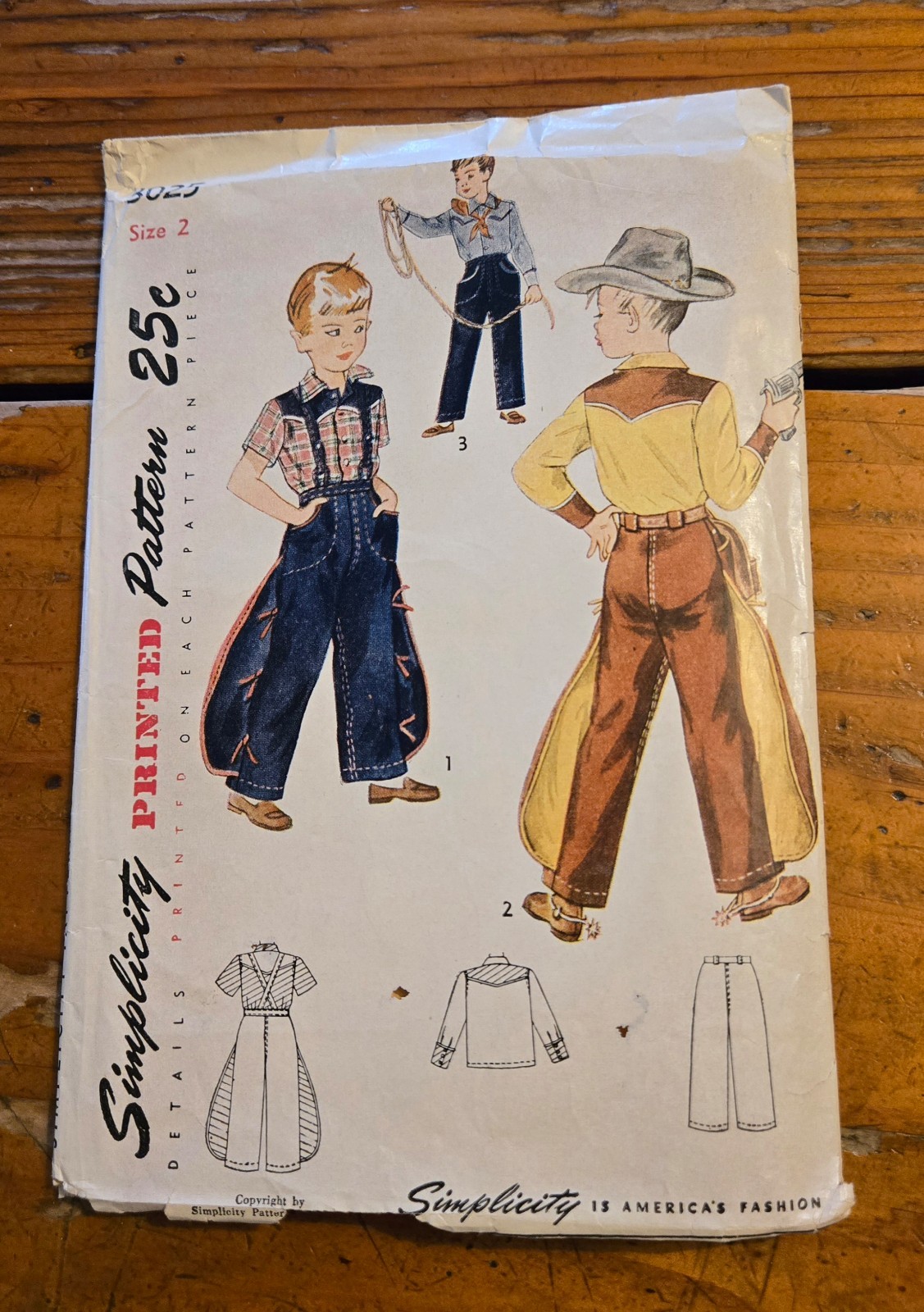 Vtg 1940\'s-50\'s Simplicity Cowboy Chaps, Pants & Shirt Pattern Size 2 Toddler Vtg 1940\'s-50\'s Simplicity Cowboy Chaps, Pants & Shirt Pattern Size 2 Toddler
