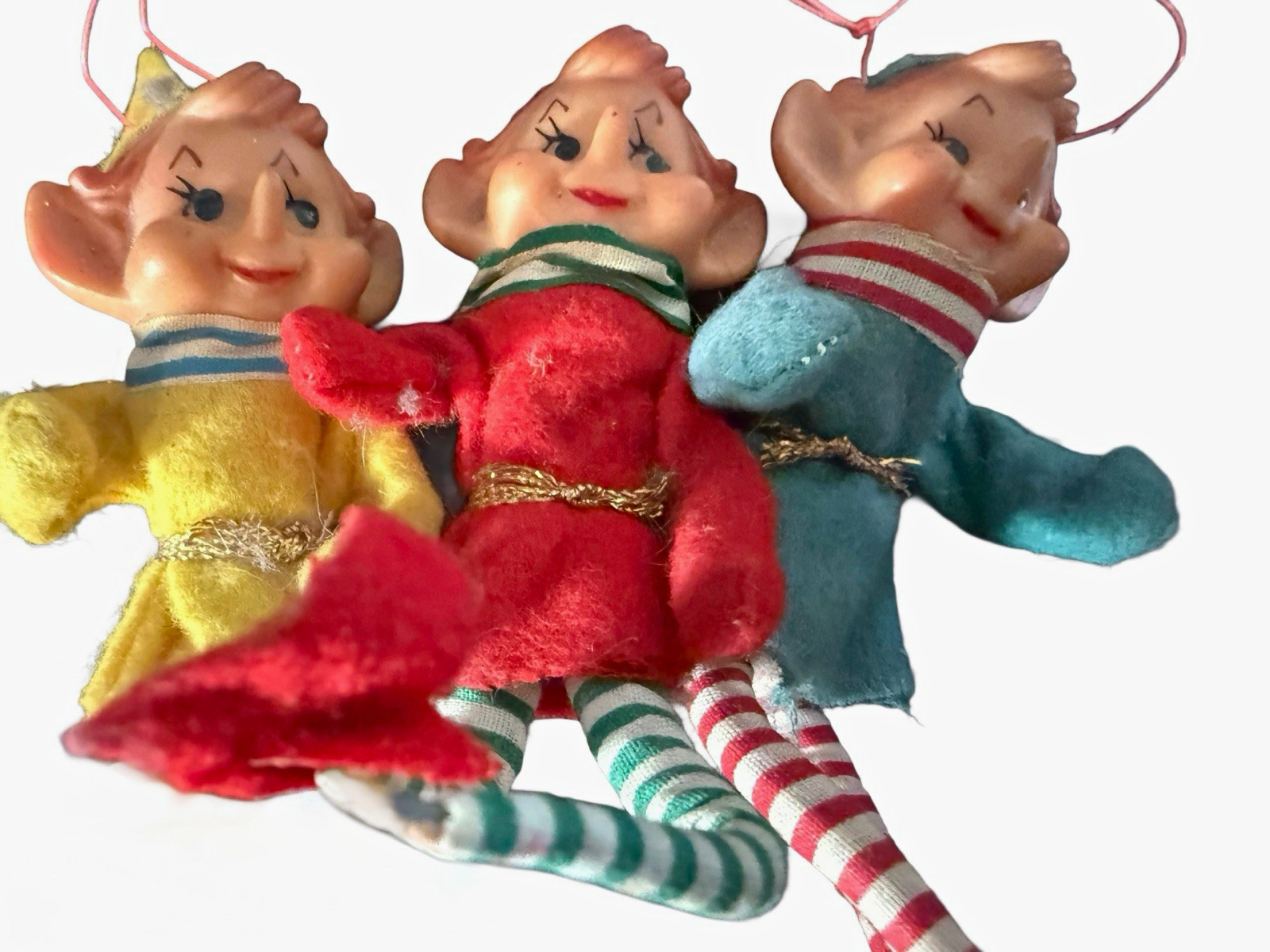 Vintage Knee Hugger Pixie Elves (Japan, c. 1950s) - Set 3 Ornaments Vintage Knee Hugger Pixie Elves (Japan, c. 1950s) - Set 3 Ornaments