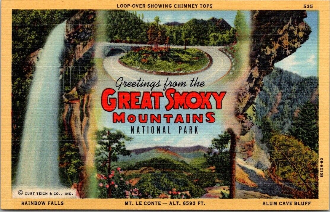 Greetings from The Great Smoky Mountains National Park Vintage Postcard Unposted