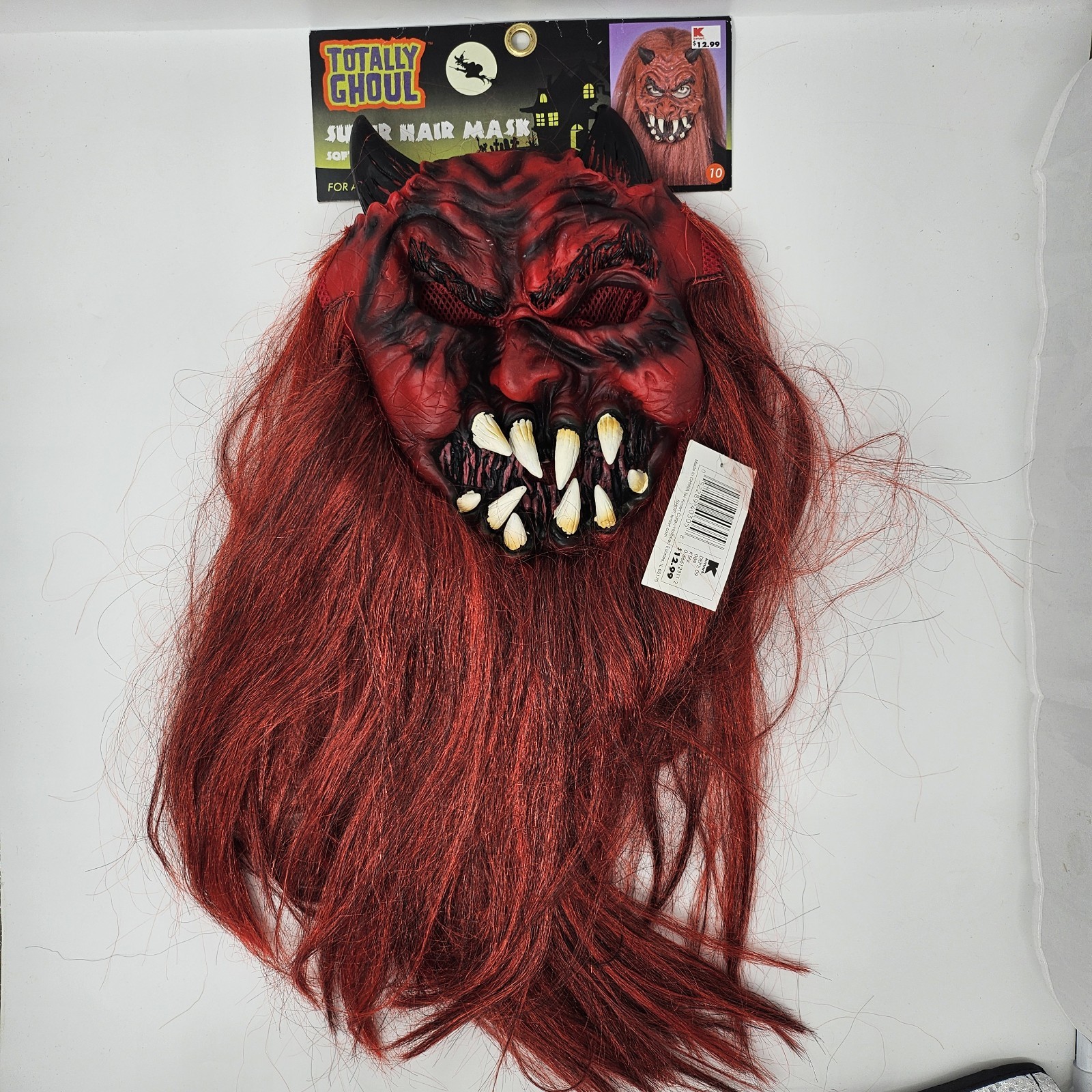 Vintage 2000s Kmart Totally Ghoul Devil Mask Long Red Hair HalloweenVinyl NWT