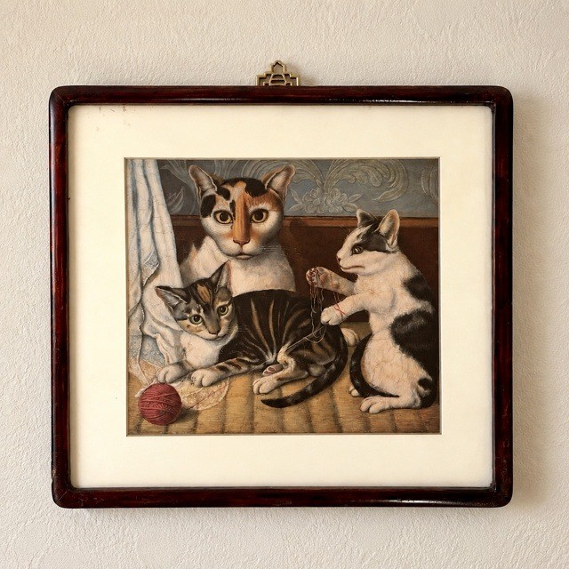Vintage Cat and Kittens Framed Print 1872 Folk Art Americana National Gallery Vintage Cat and Kittens Framed Print 1872 Folk Art Americana National Gallery