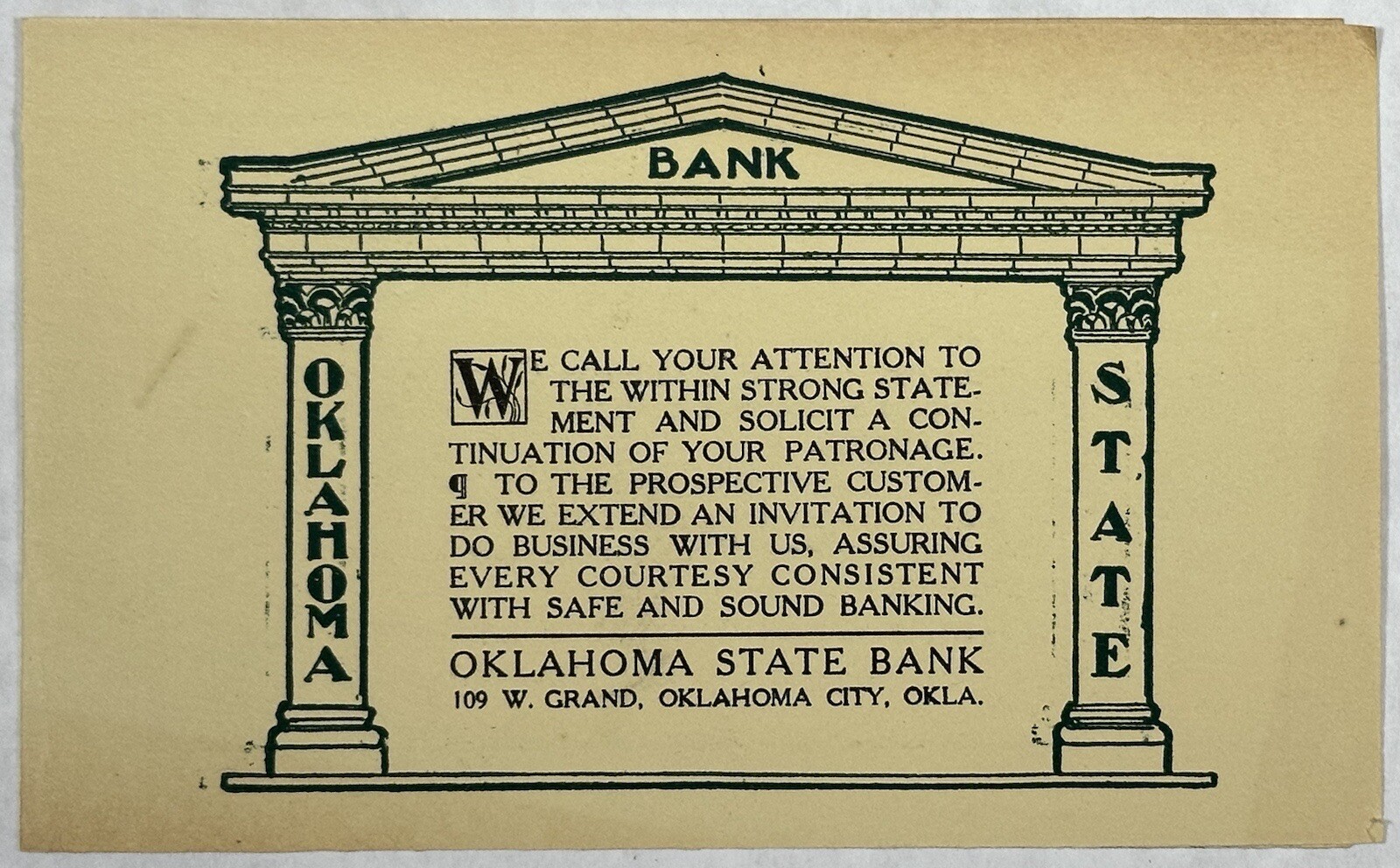 Oklahoma State Bank Statement of Conditions 1912 Oklahoma City, Okla. Oklahoma State Bank Statement of Conditions 1912 Oklahoma City, Okla.