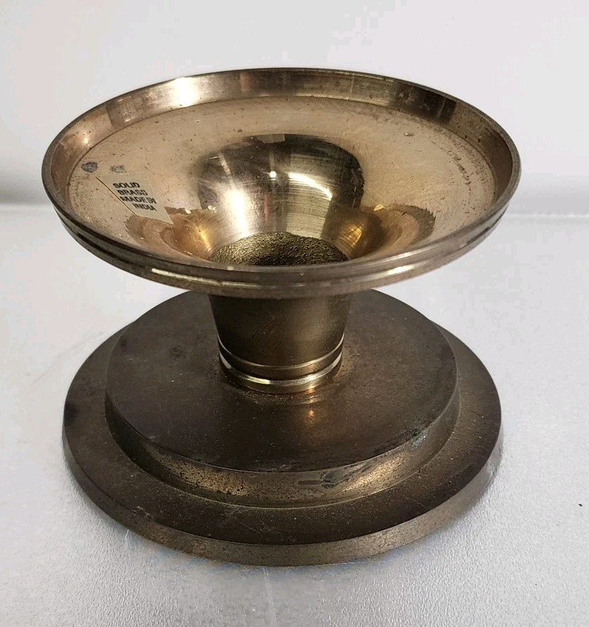 Heavy Vintage Solid Brass Raised Pedestal Candle Holder