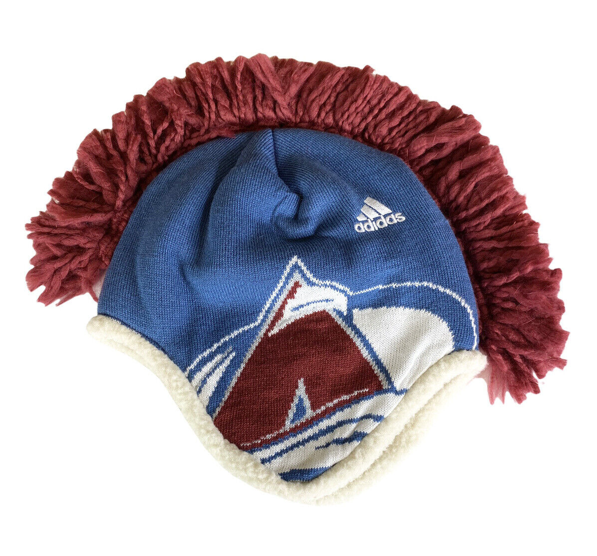 Colorado Avalanche Mohawk Ski Hat Sherpa Lined NHL Adidas Official EUC