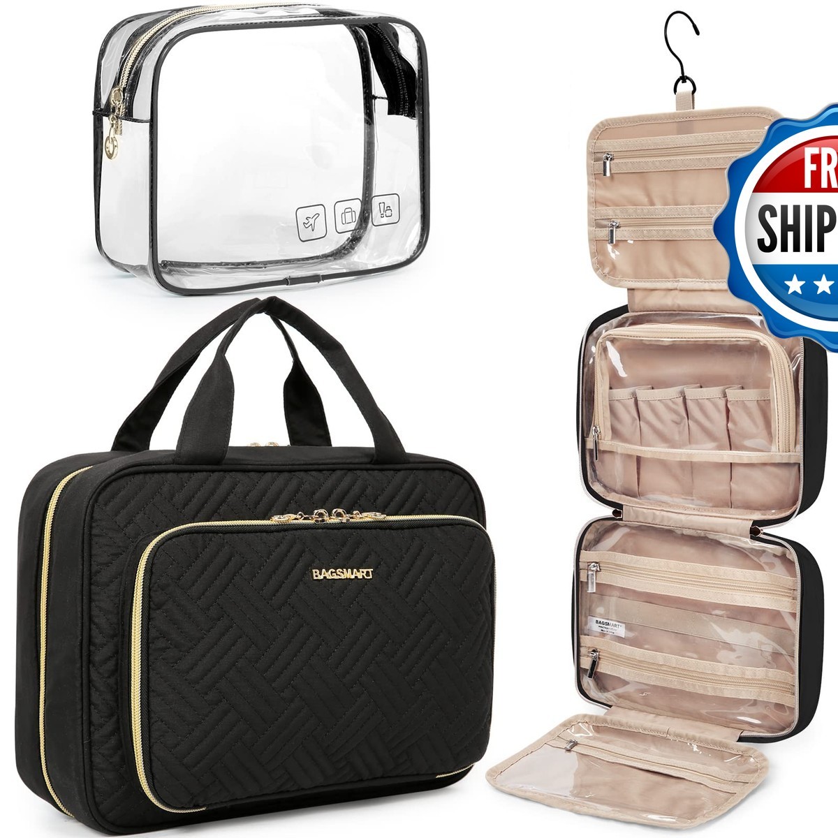 BAGSMART Toiletry Bag Hanging Travel Makeup Organizer TSA Transparent Bag BAGSMART Toiletry Bag Hanging Travel Makeup Organizer TSA Transparent Bag