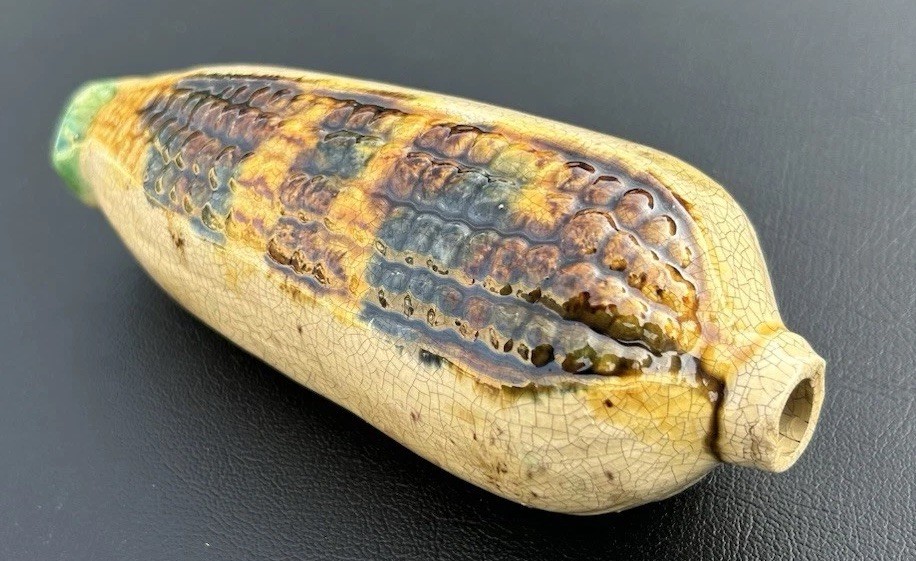 Antique William Foust & Sons Distillery Ceramic Corn Whiskey Flask Yellow Husk Antique William Foust & Sons Distillery Ceramic Corn Whiskey Flask Yellow Husk