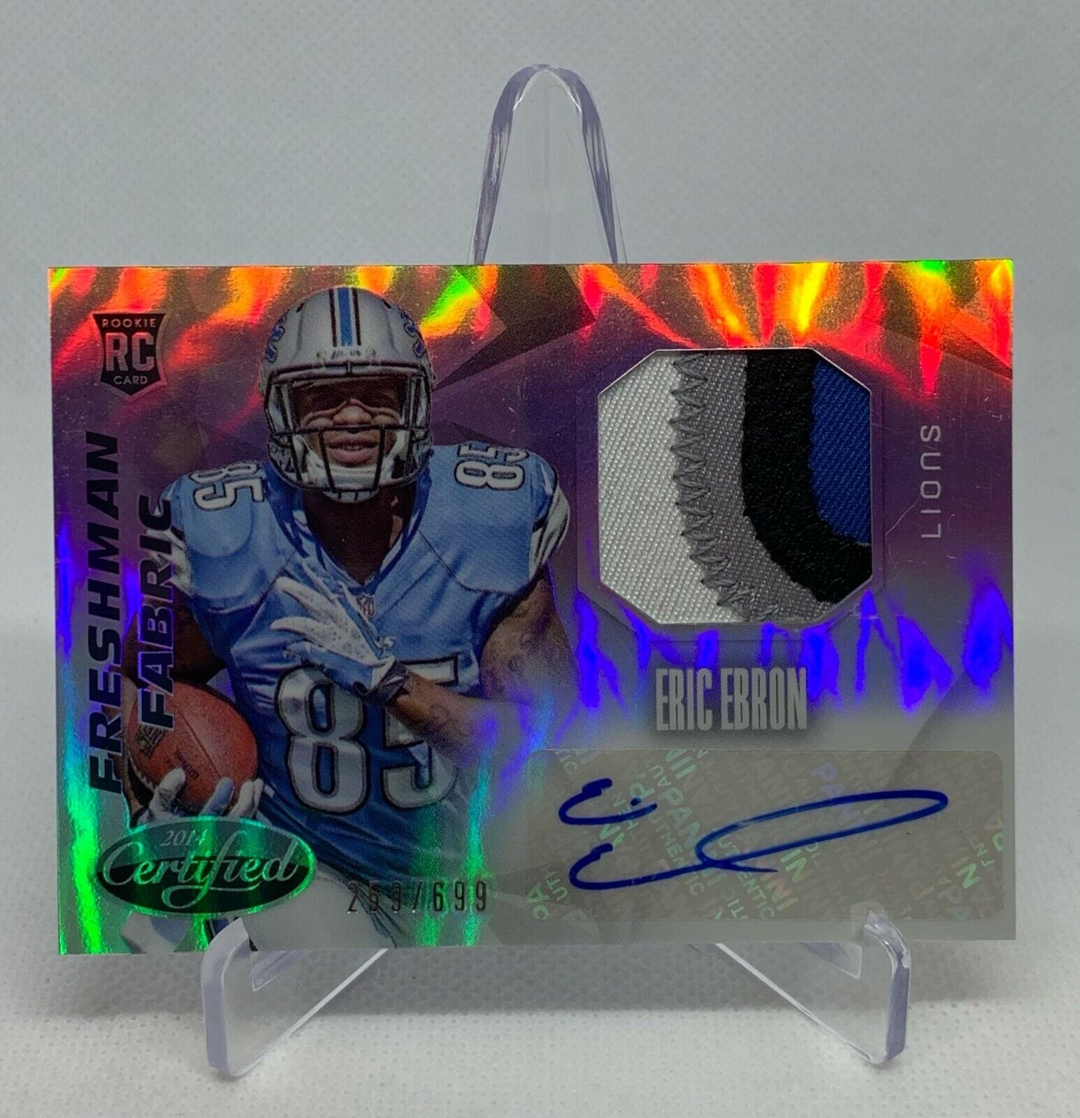 Eric Ebron 2014 Panini Certified Relic Patch Rookie RC Auto /699 ( Lions )