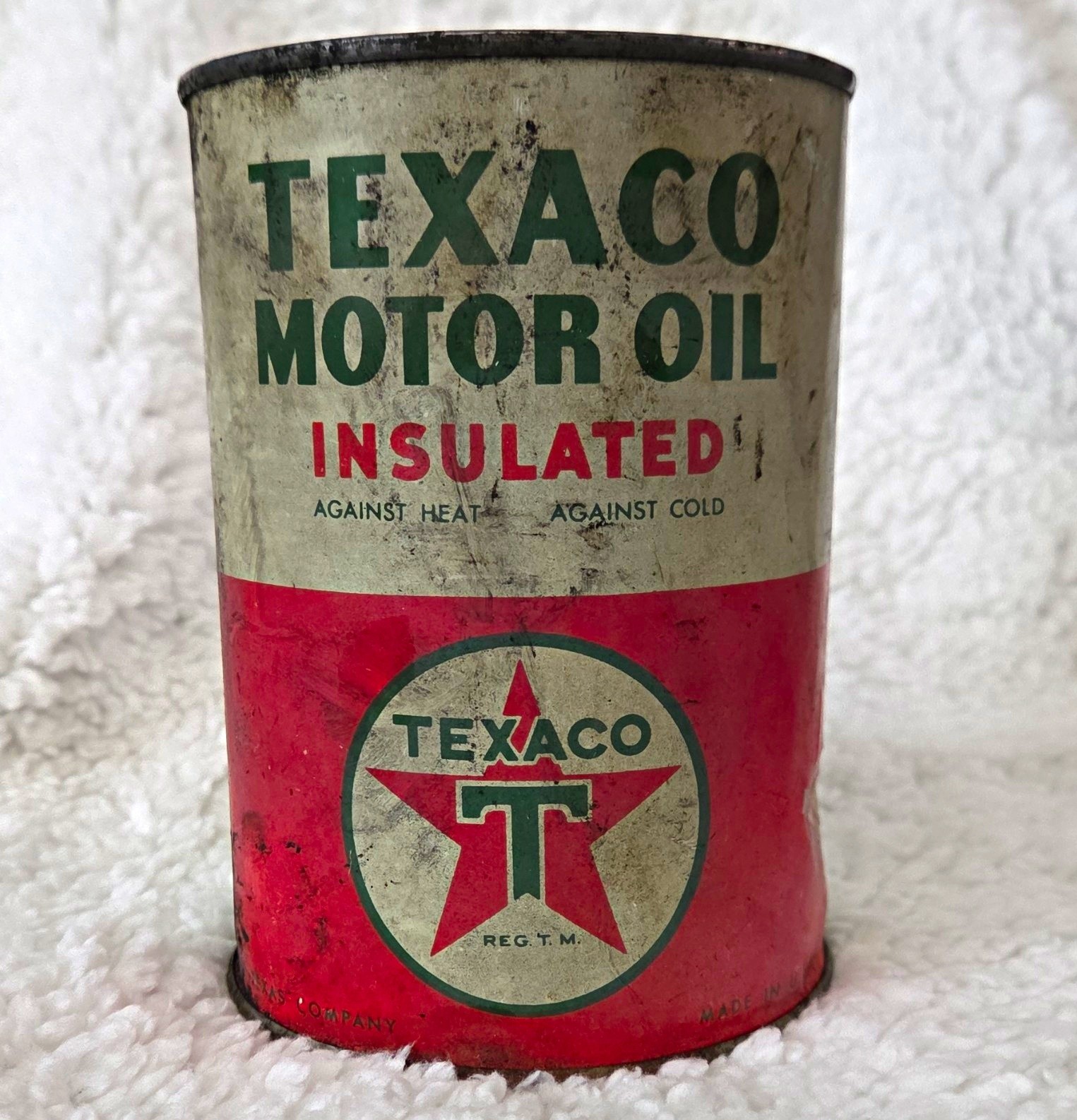 Texaco Vintage Insulated Motor Oil 1 U.S. Quart Metal Advertising Can 5.5\ Texaco Vintage Insulated Motor Oil 1 U.S. Quart Metal Advertising Can 5.5\