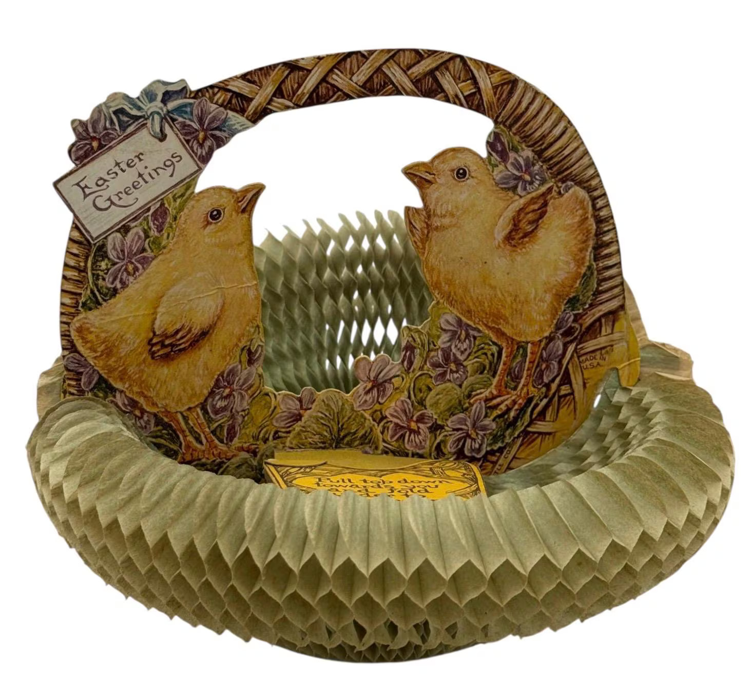 Antique Beistle Mechanical Valentine Card – Two Chicks, Honeycomb Nest, Pullout Antique Beistle Mechanical Valentine Card – Two Chicks, Honeycomb Nest, Pullout
