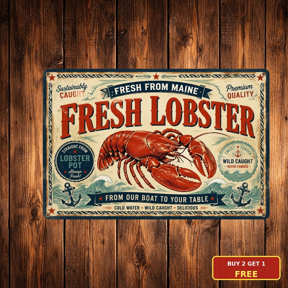 Fresh From Maine Lobster Pot Seafood Metal Sign Retro Ocean Restaurant Plaque