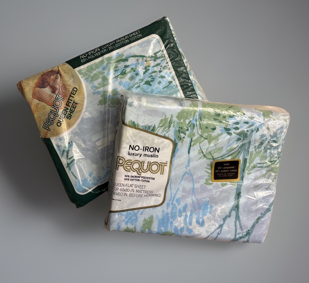 Vintage Pequot Muslin Luxury Queen Flat Sheet & Fitted Sheet 60x80 Forrest Trees Vintage Pequot Muslin Luxury Queen Flat Sheet & Fitted Sheet 60x80 Forrest Trees