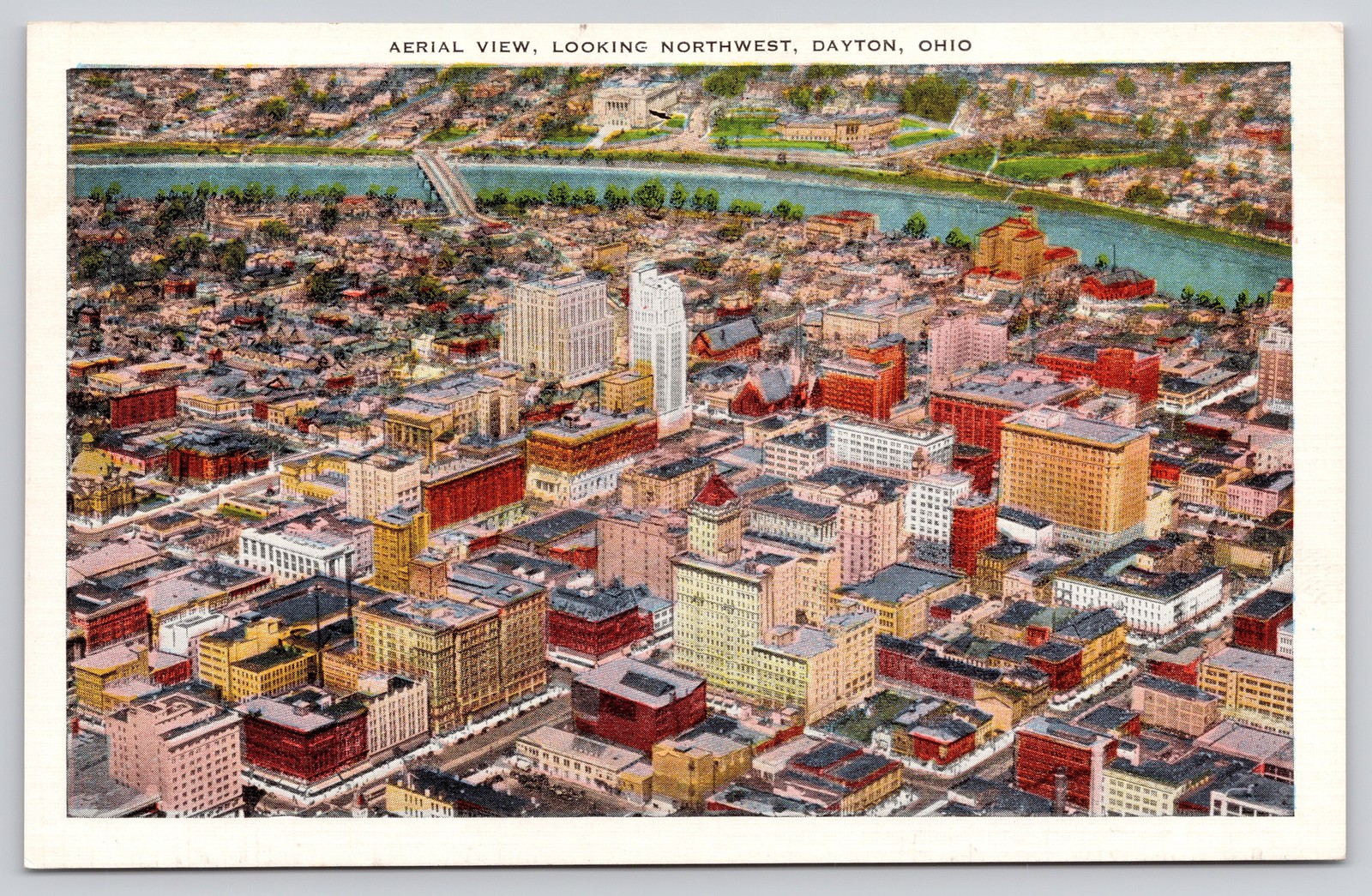 Dayton Ohio OH Aerial View Looking Northwest Postcard c1930s