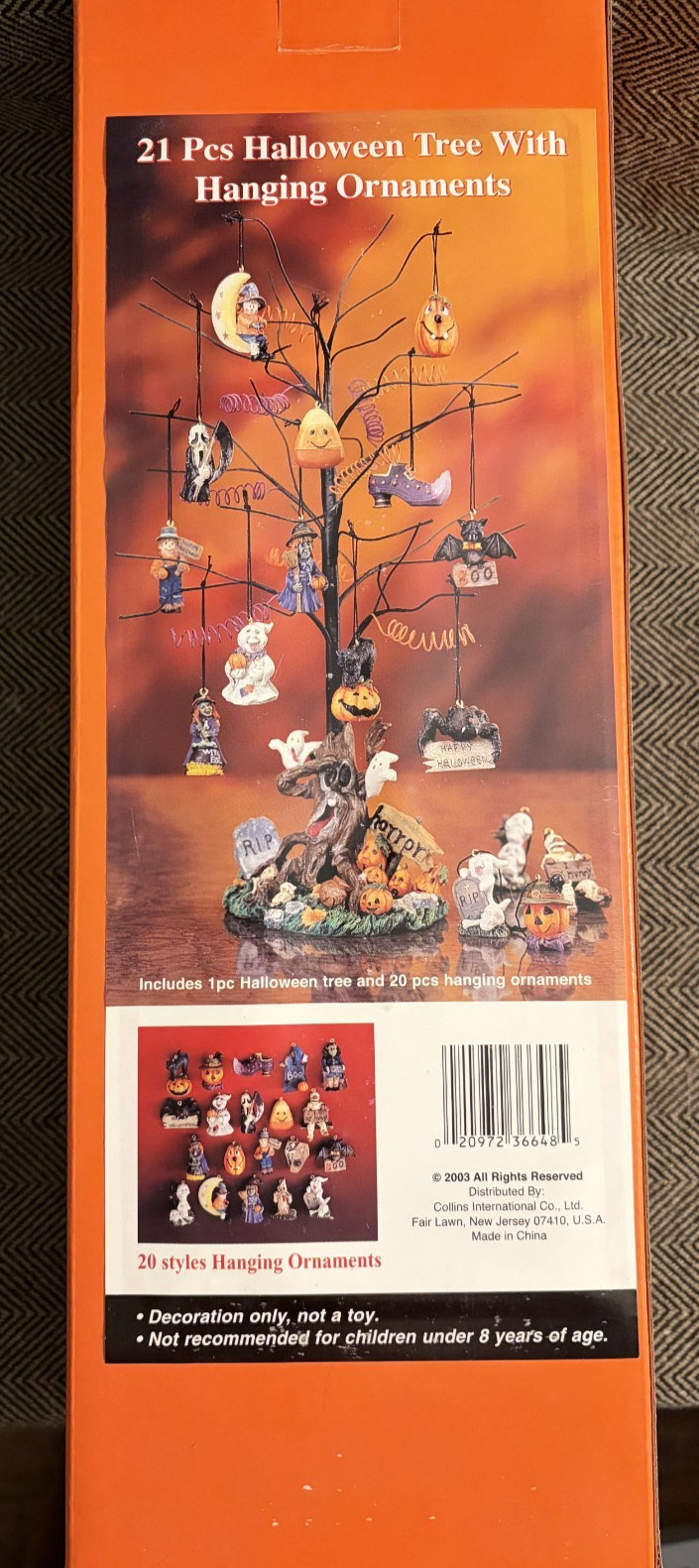 Vintage 2003 Halloween Wire Resin Tree w/Hanging Ornaments NOS