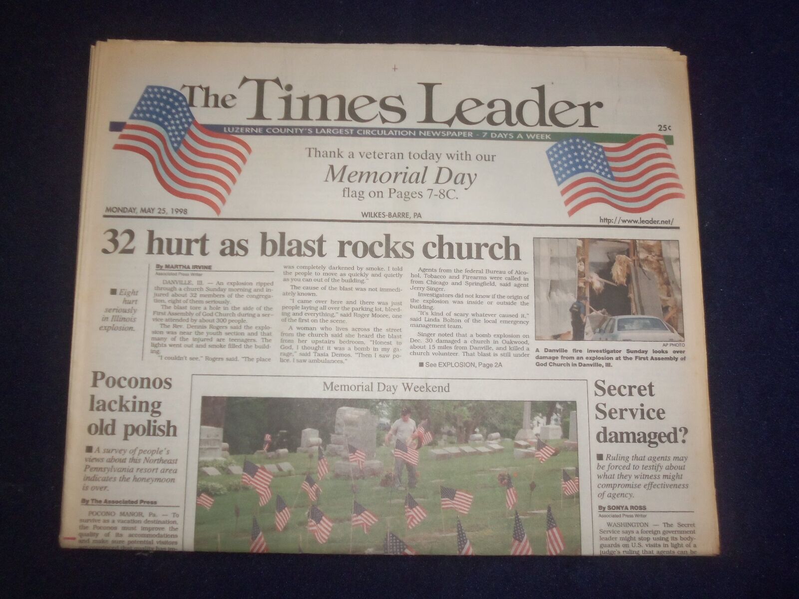 1998 MAY 25 WILKES-BARRE TIMES LEADER - 32 HURT AS BLAST ROCKS CHURCH - NP 8224