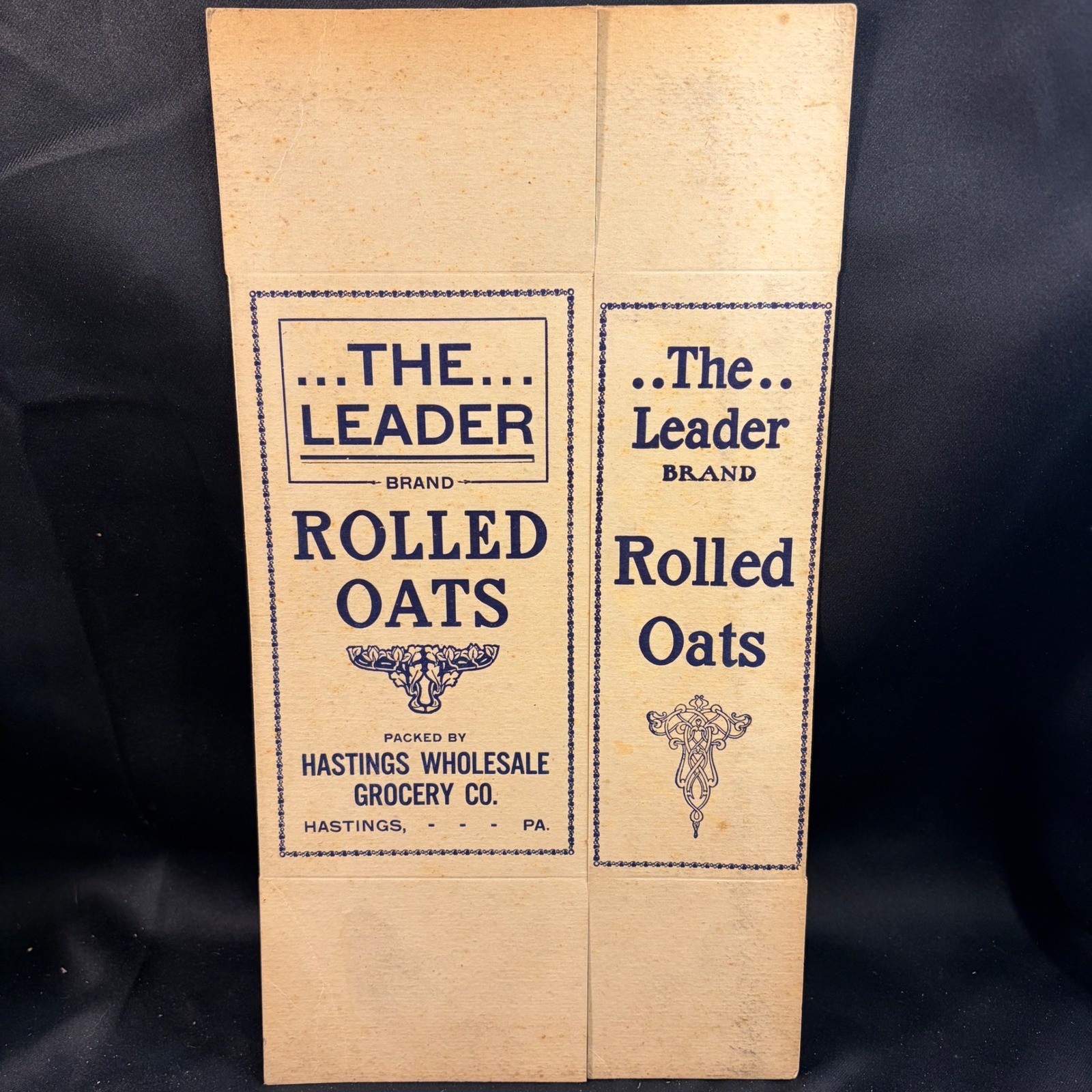 Antique The Leader Brand Rolled Oats Box Hastings Wholesale Grocery PA Vintage Antique The Leader Brand Rolled Oats Box Hastings Wholesale Grocery PA Vintage