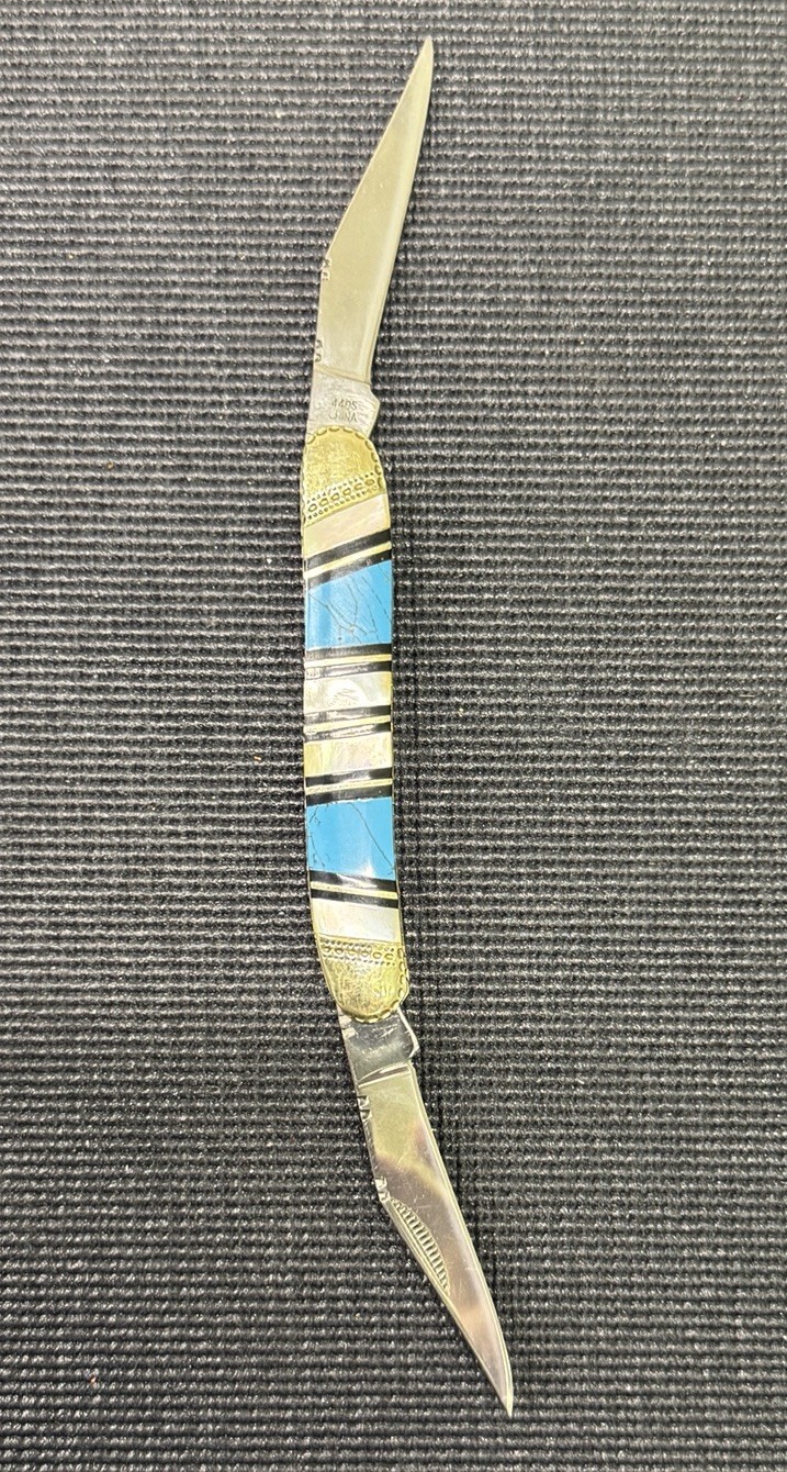 Cherokee Cutlery 2 Blade Congress Pocket Knife Turquoise Pearl Inlay Cherokee Cutlery 2 Blade Congress Pocket Knife Turquoise Pearl Inlay