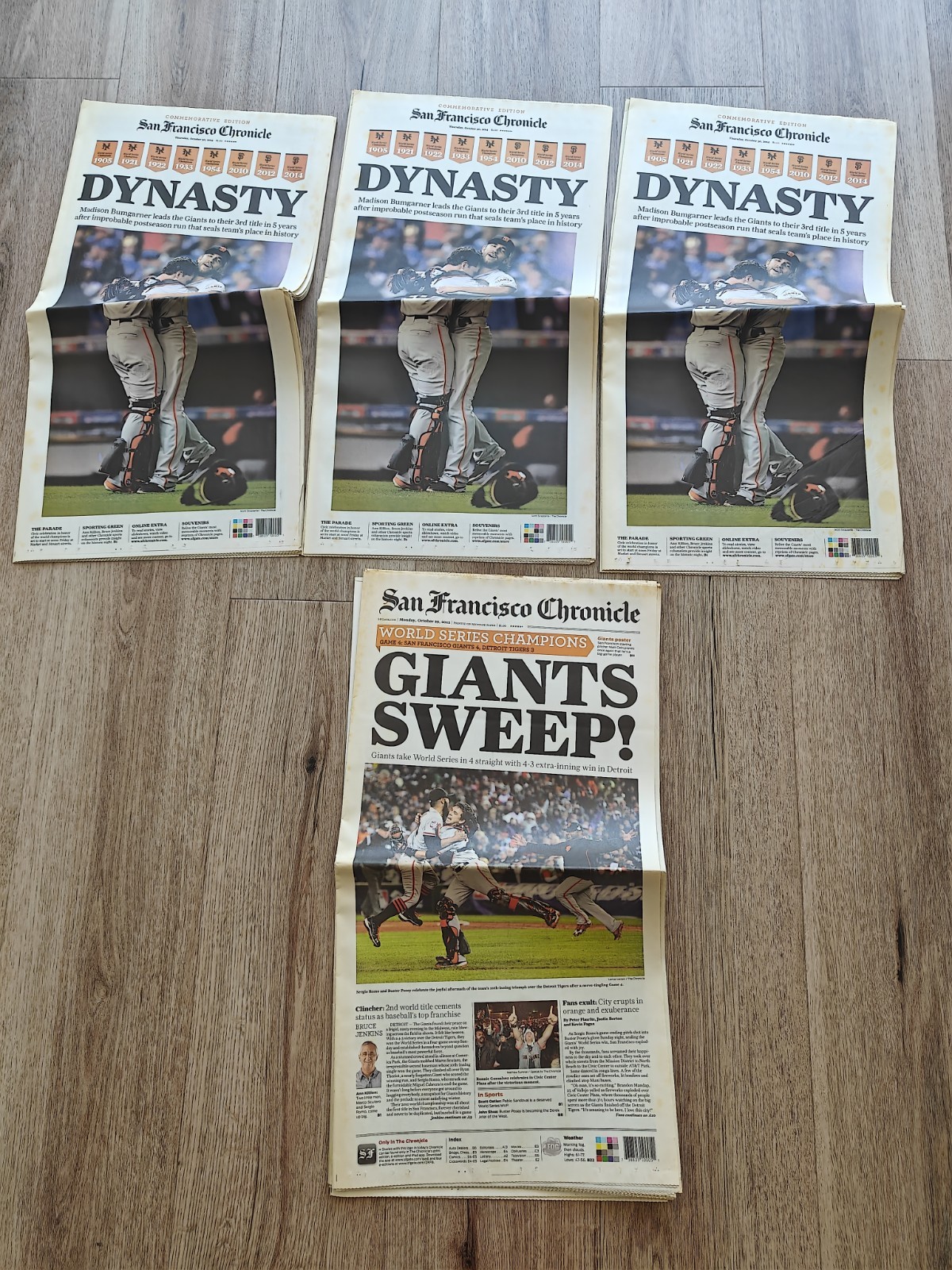 SF Giants World Series Newspaper Lot 2012 2014 SF Chronicle Yellowing
