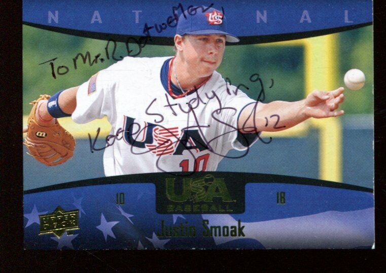 MLB baseball JUSTIN SMOAK words to kids SIGNED autograph 3022