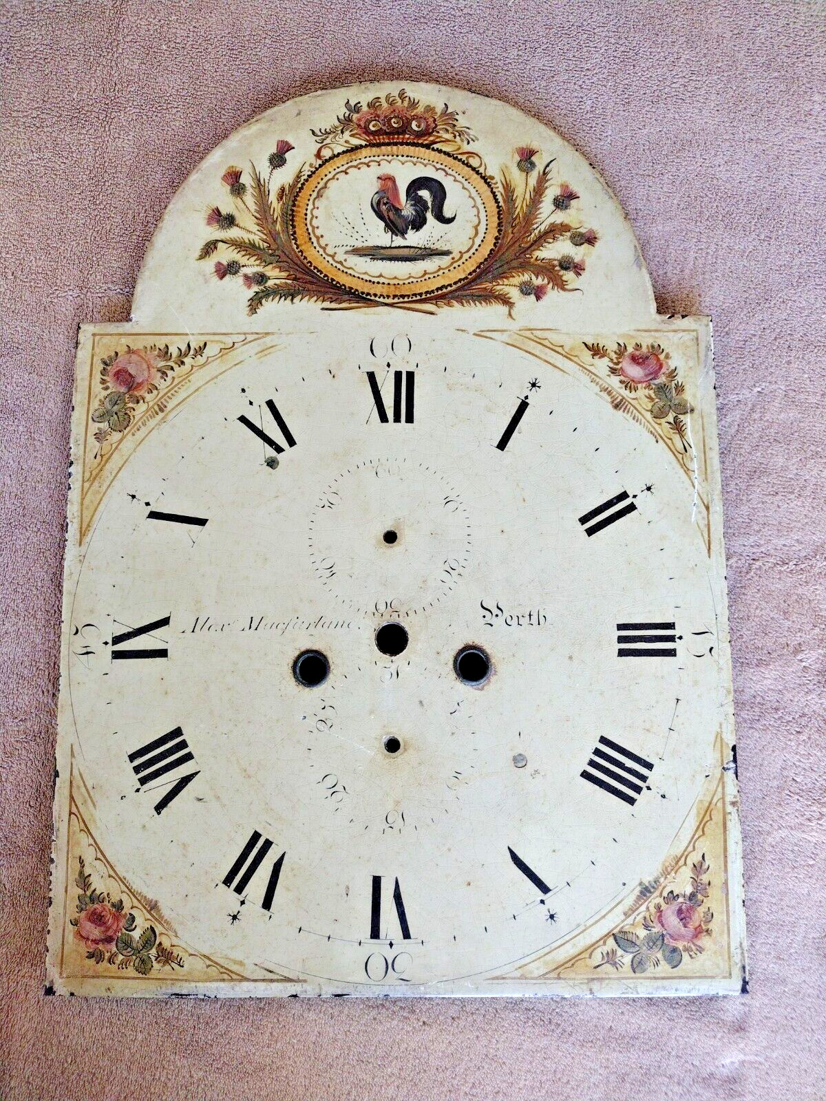Antique Grandfather Clock Dial Face Metal Parts Perth Macfarlane Old Estate NX Antique Grandfather Clock Dial Face Metal Parts Perth Macfarlane Old Estate NX