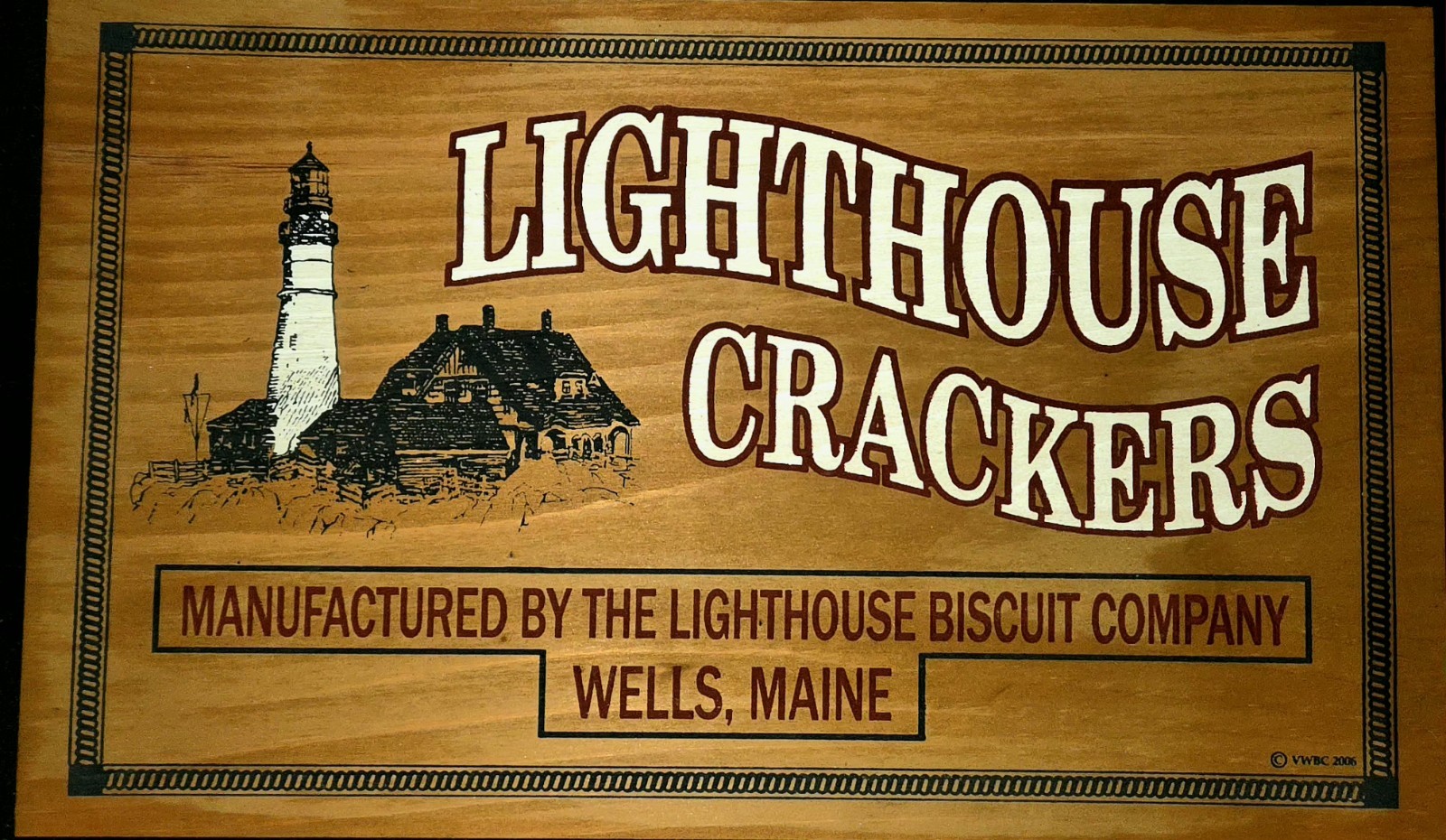 Vintage Lighthouse Crackers Wooden Advertising Sign – Wells, Maine – Lighthouse
