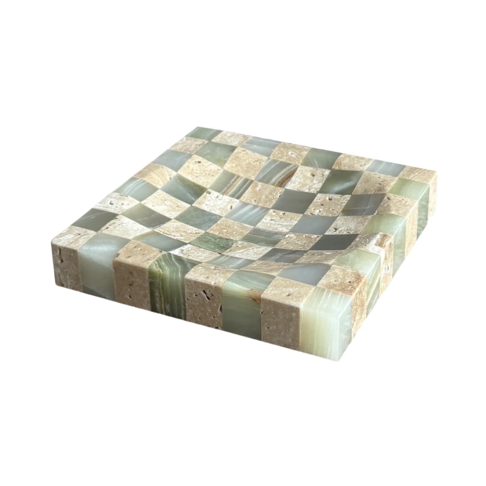 Marble Stone Green Onyx with Travertine Checkerboard Square Small Splicing Mo... Marble Stone Green Onyx with Travertine Checkerboard Square Small Splicing Mo...