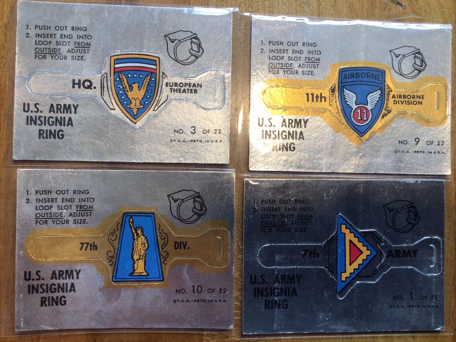 1966 Topps Rat Patrol  U.S. Army Insignia Rings Lot Of 7 Different Cards