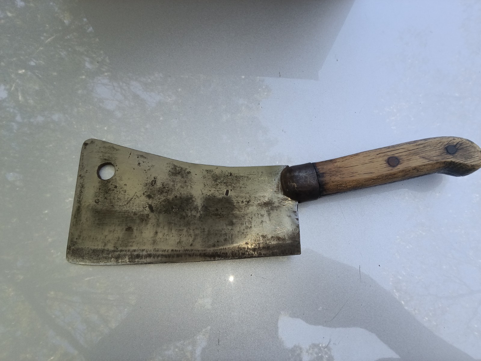 VINTAGE FOSTER BROS. MEAT CLEAVER STAMPED SECOND 7 VINTAGE FOSTER BROS. MEAT CLEAVER STAMPED SECOND 7