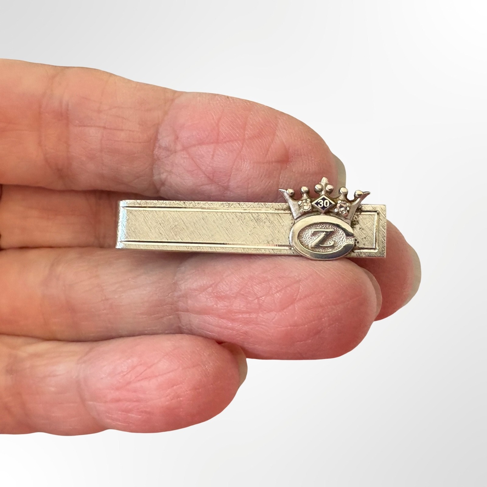 Crown Zellerbach 30 Year Service Pin Tie Clasp- 14K White Gold & Sterling Crown Zellerbach 30 Year Service Pin Tie Clasp- 14K White Gold & Sterling