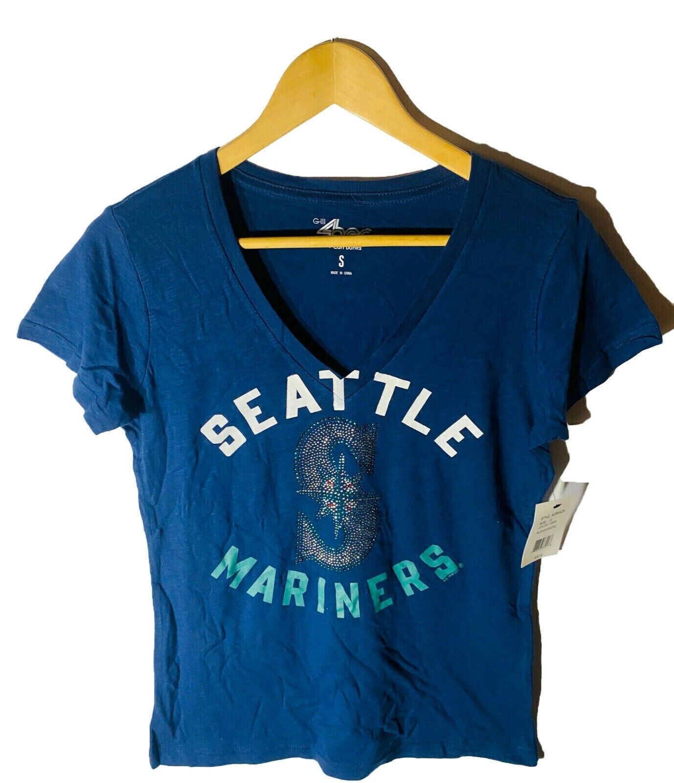 G-III Women's Seattle Mariners Strike Zone V-Neck S/Sleeve T-Shirt, Navy, Small