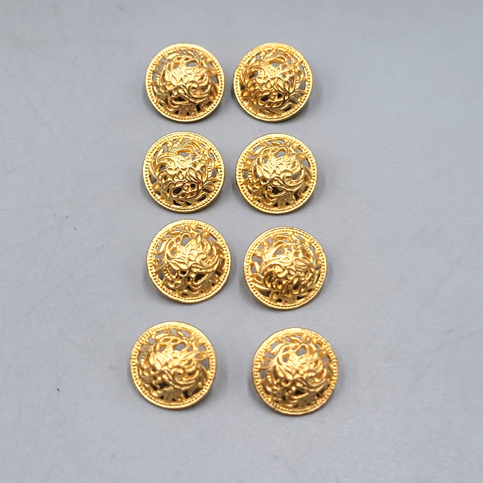 Set of 8 Vintage Gold Tone Filigree Round Dome Shank Buttons Open Work 1/2 Set of 8 Vintage Gold Tone Filigree Round Dome Shank Buttons Open Work 1/2