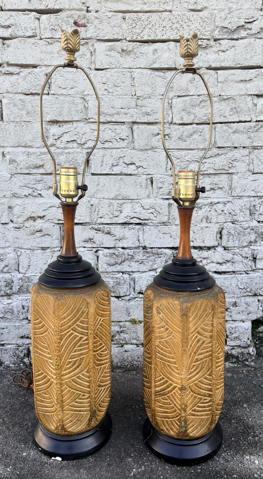 Vintage 1960s Italian Ceramic Palm Tree Table Lamps Pair Vintage 1960s Italian Ceramic Palm Tree Table Lamps Pair