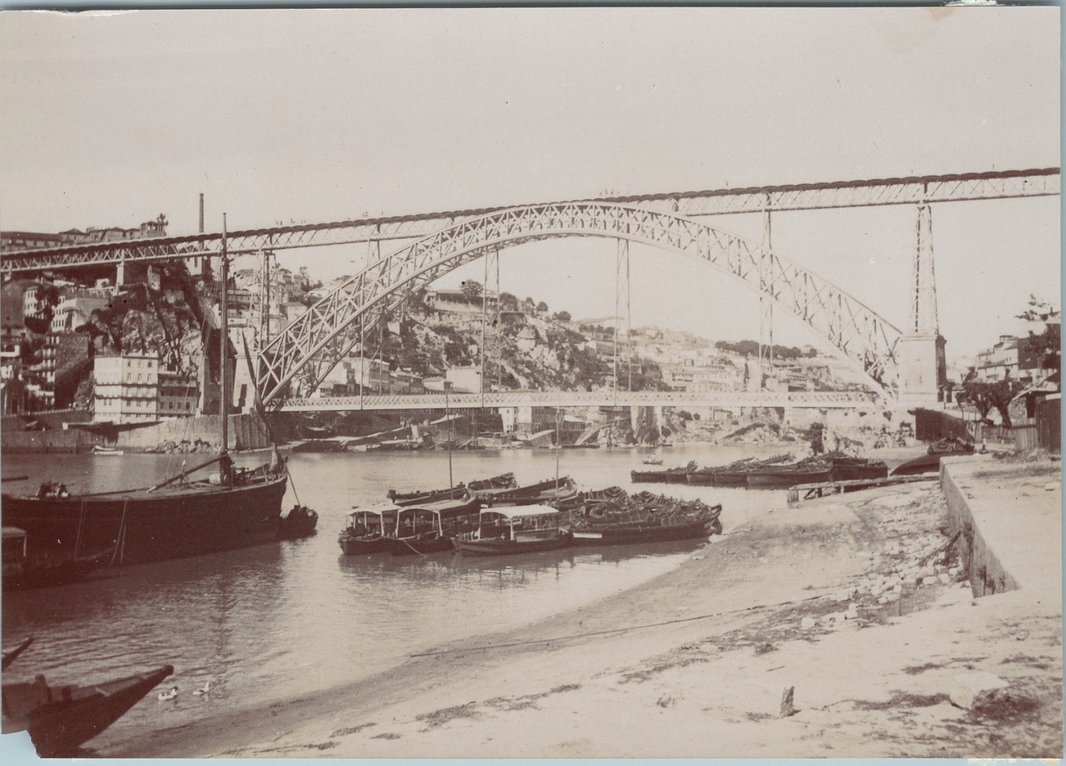 Portugal, Porto, Don Luis I Bridge, Vintage Print, circa 1895 Vintage Print