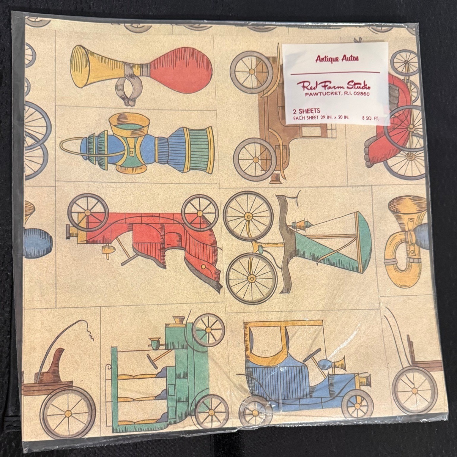 Vintage Red Farm Studio Antique Autos Wrapping Paper Gift Wrap 1 Sheet 20x29 Vintage Red Farm Studio Antique Autos Wrapping Paper Gift Wrap 1 Sheet 20x29