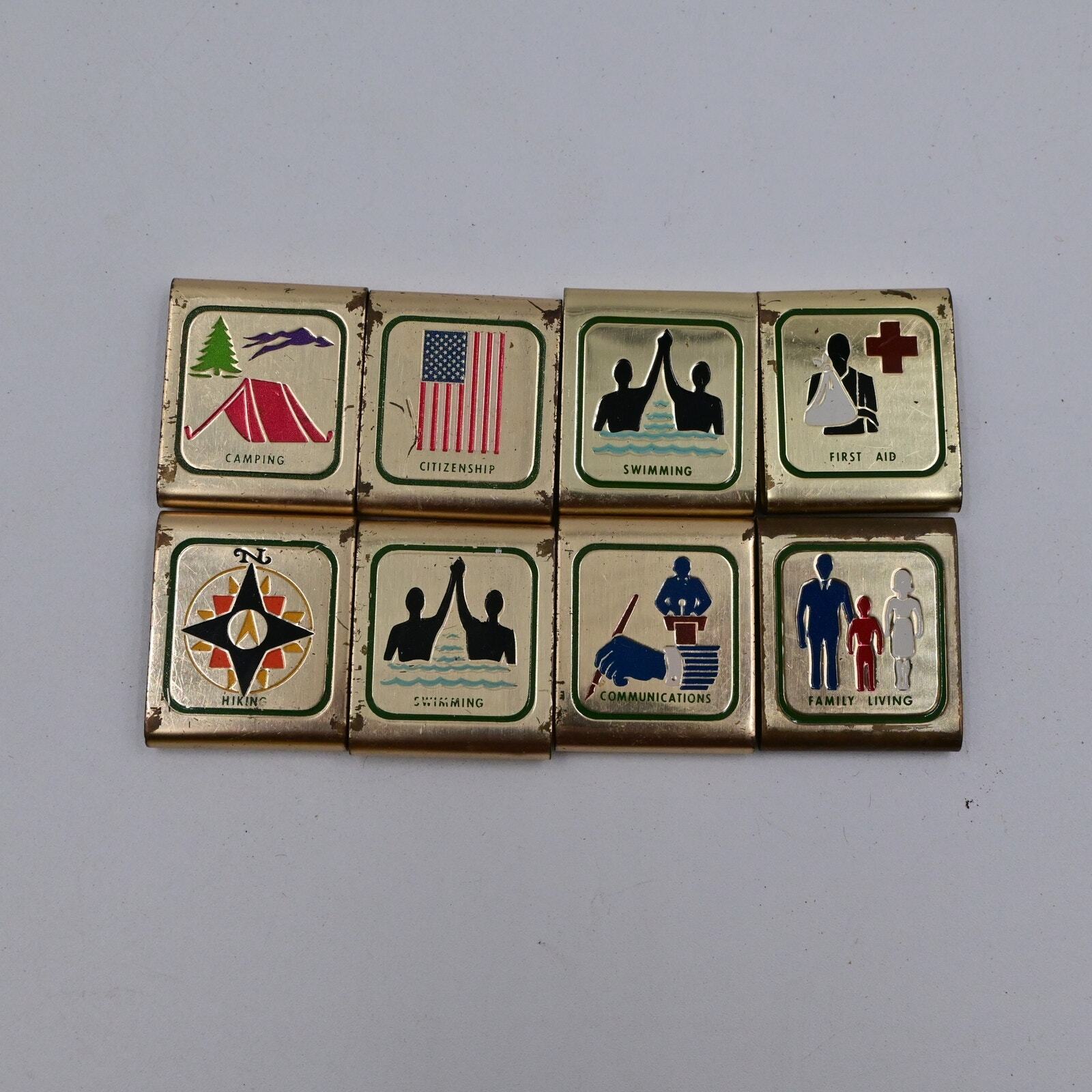 Vintage Boy Scouts Of America Metal Belt Merit Badges Bundle Of 8