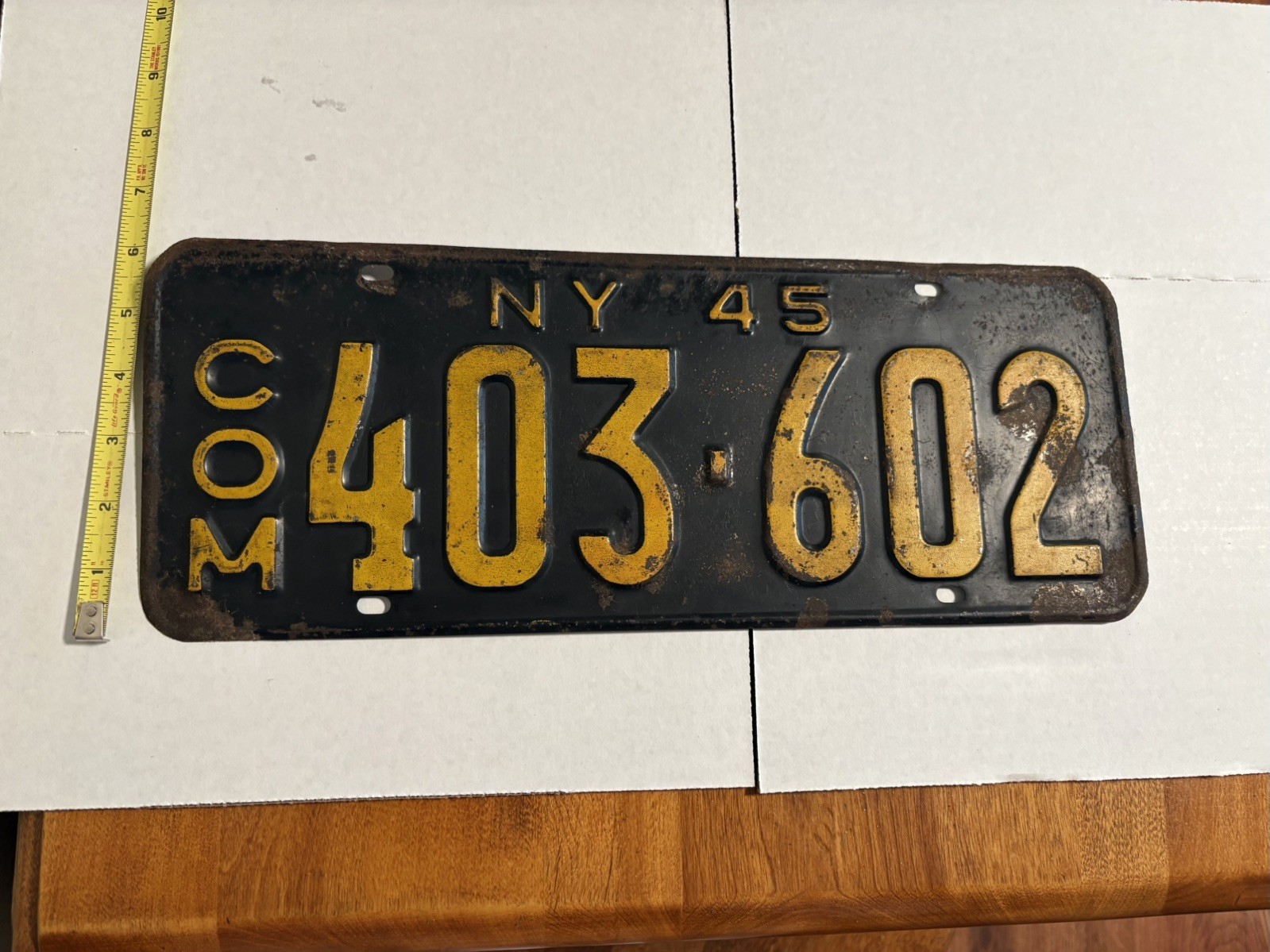 Vtg. 1945 N.Y. Commercial License Plate 403-602 NYS DMV CLEAR COLLECTOR USA Vtg. 1945 N.Y. Commercial License Plate 403-602 NYS DMV CLEAR COLLECTOR USA
