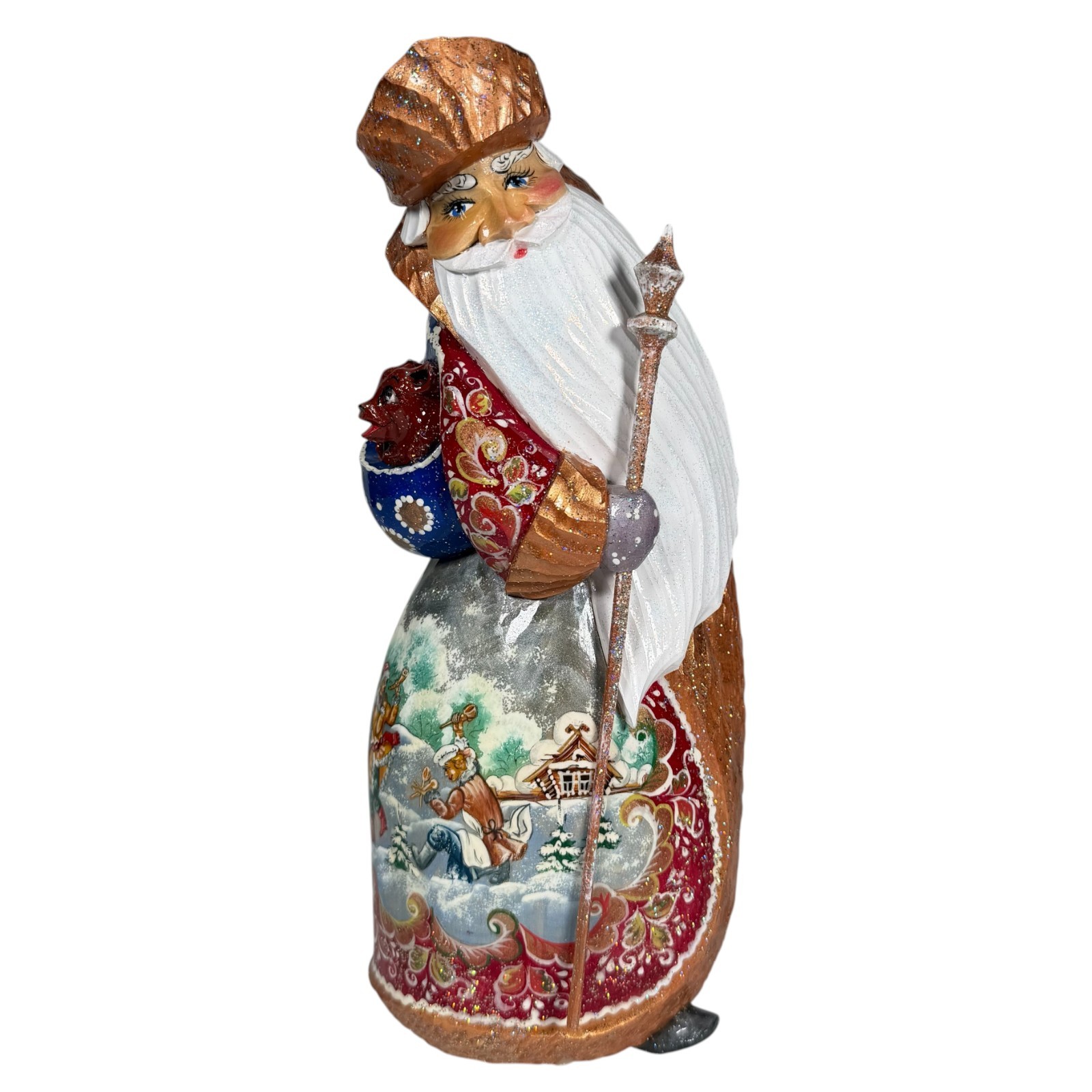 Russian Wood Carved Santa Ded Moroz Hand Painted Frosted Figurine 10.5 Russian Wood Carved Santa Ded Moroz Hand Painted Frosted Figurine 10.5